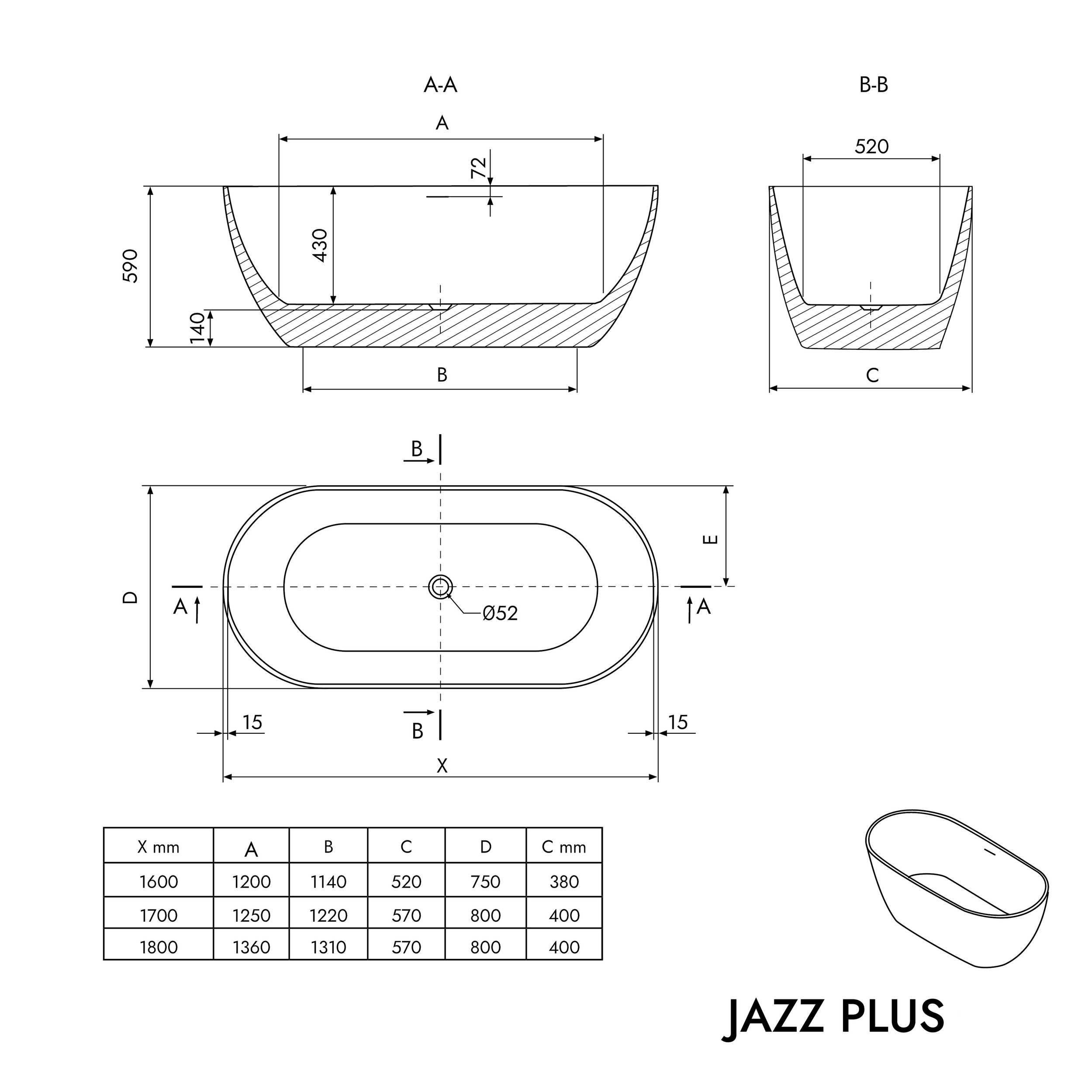 Banheira autónoma JAZZ PLUS 2.0 acrílica branco mate