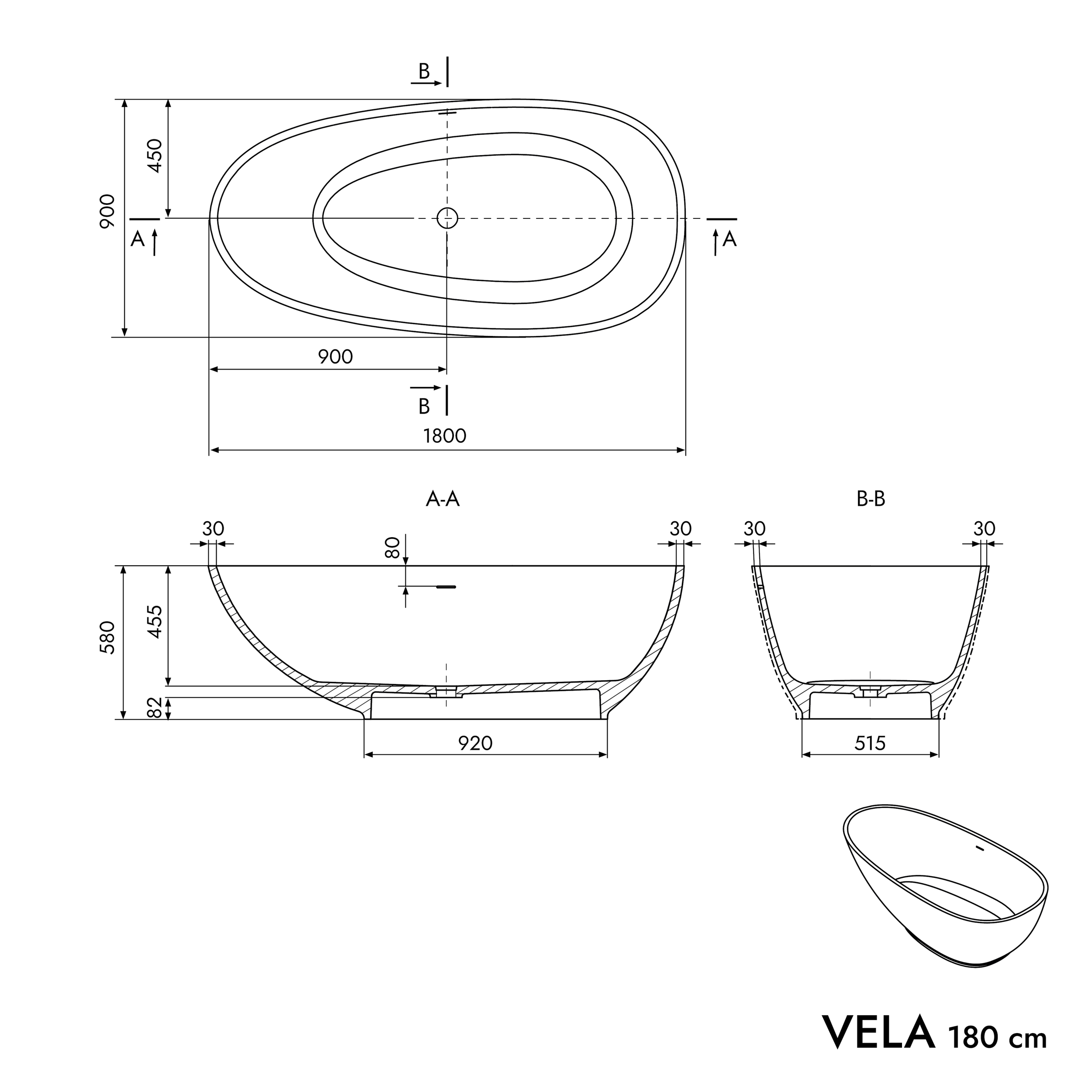 Banheira independente VELA STONE