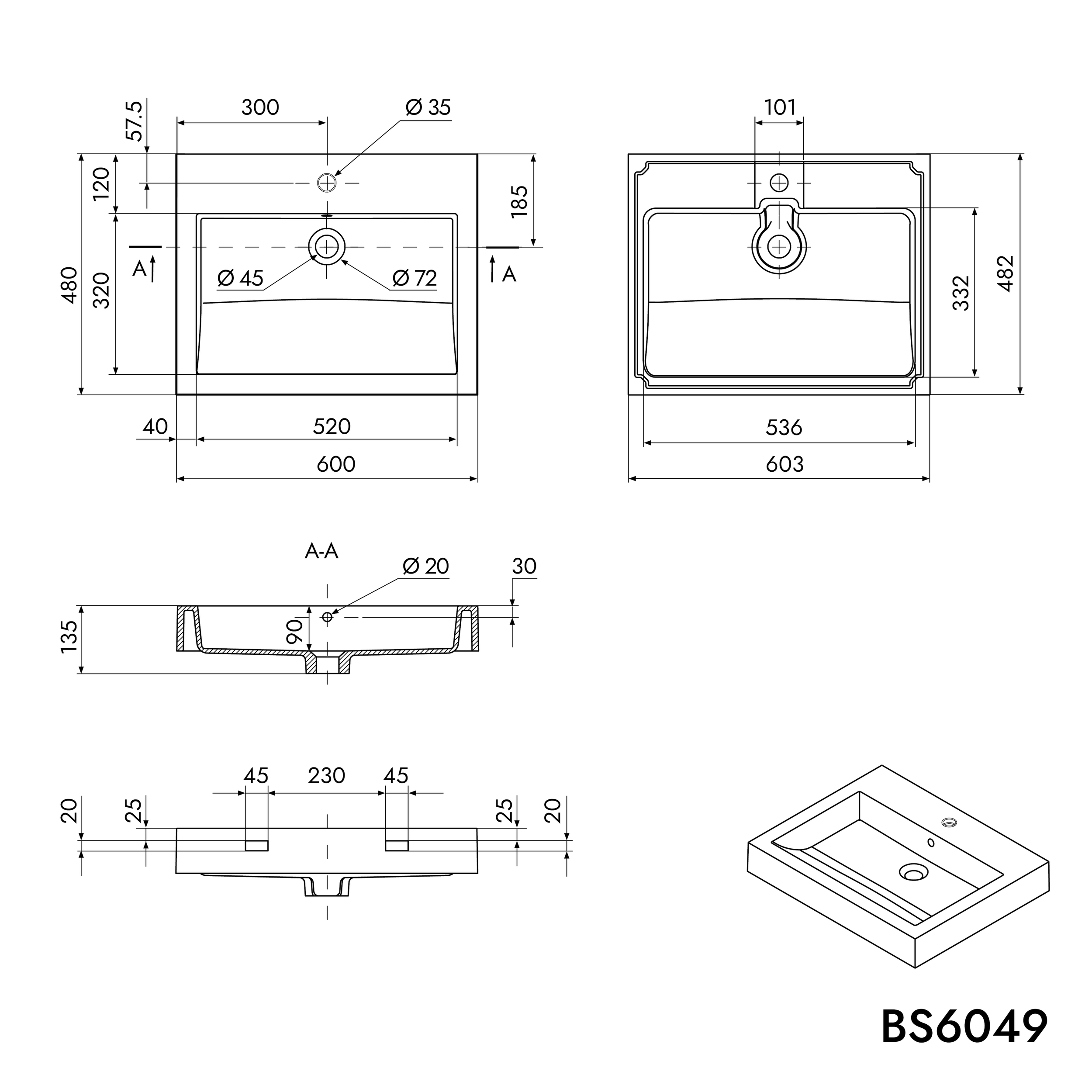 Lavatório de parede Lavatório de bancada BS6049