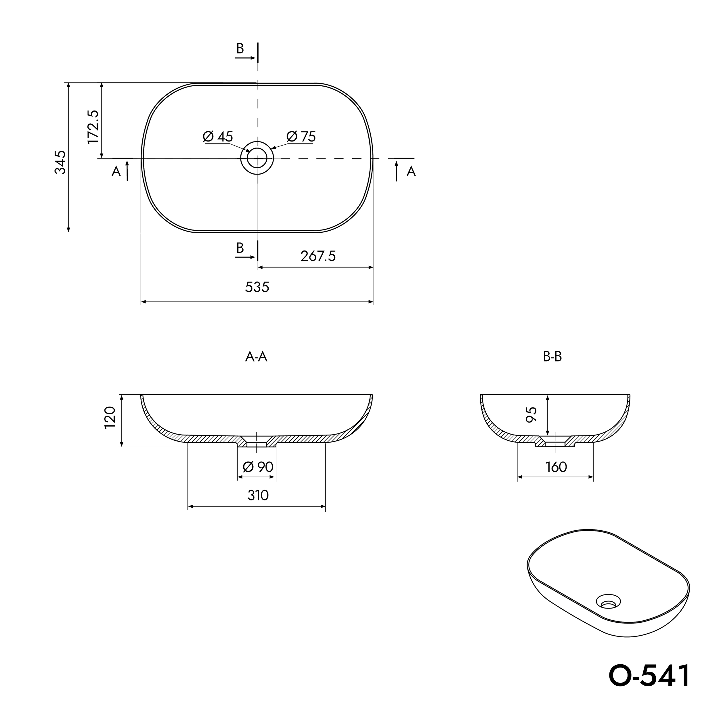Lavatório de sobrepor O-541