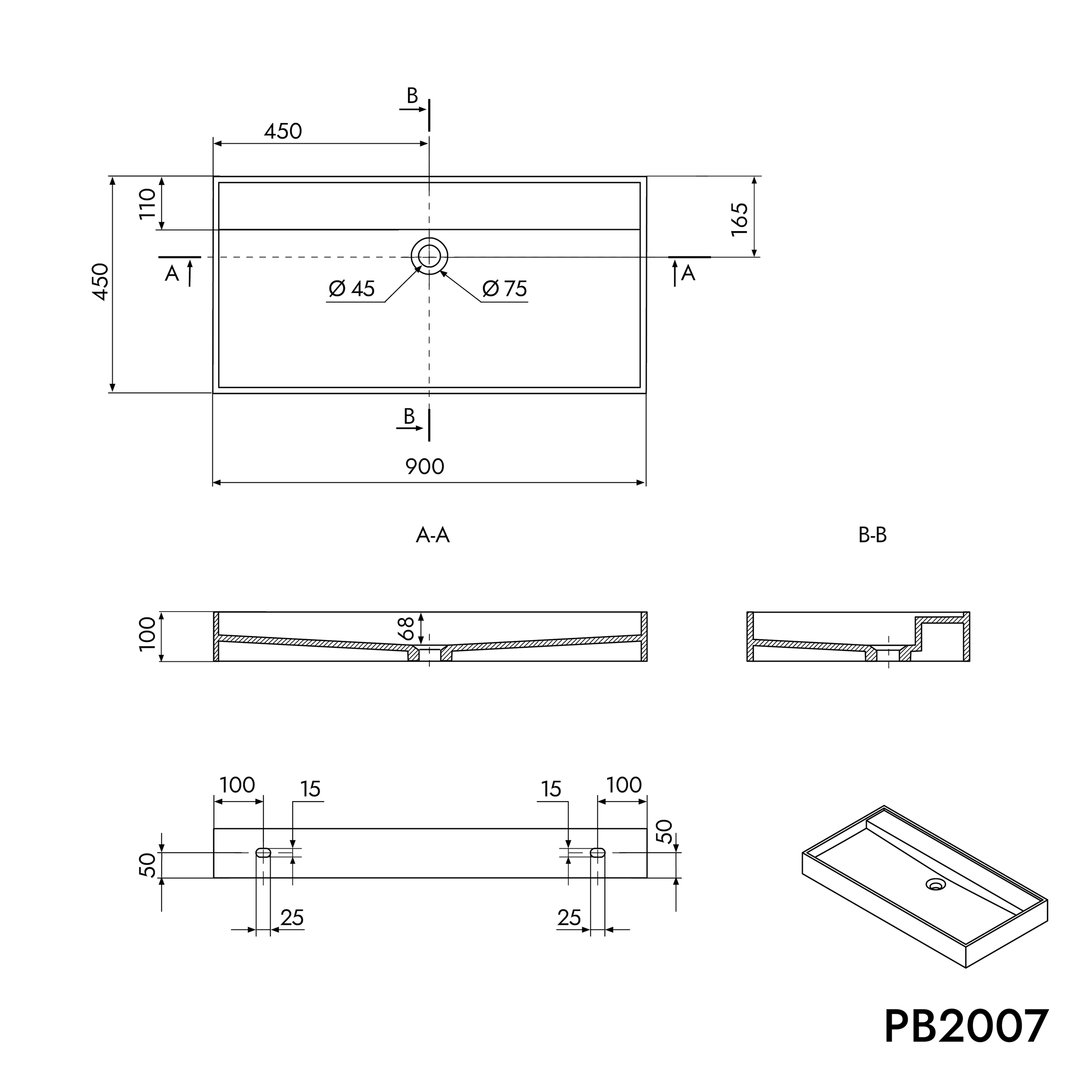 Lavatório de bancada Lavatório de parede PB2007