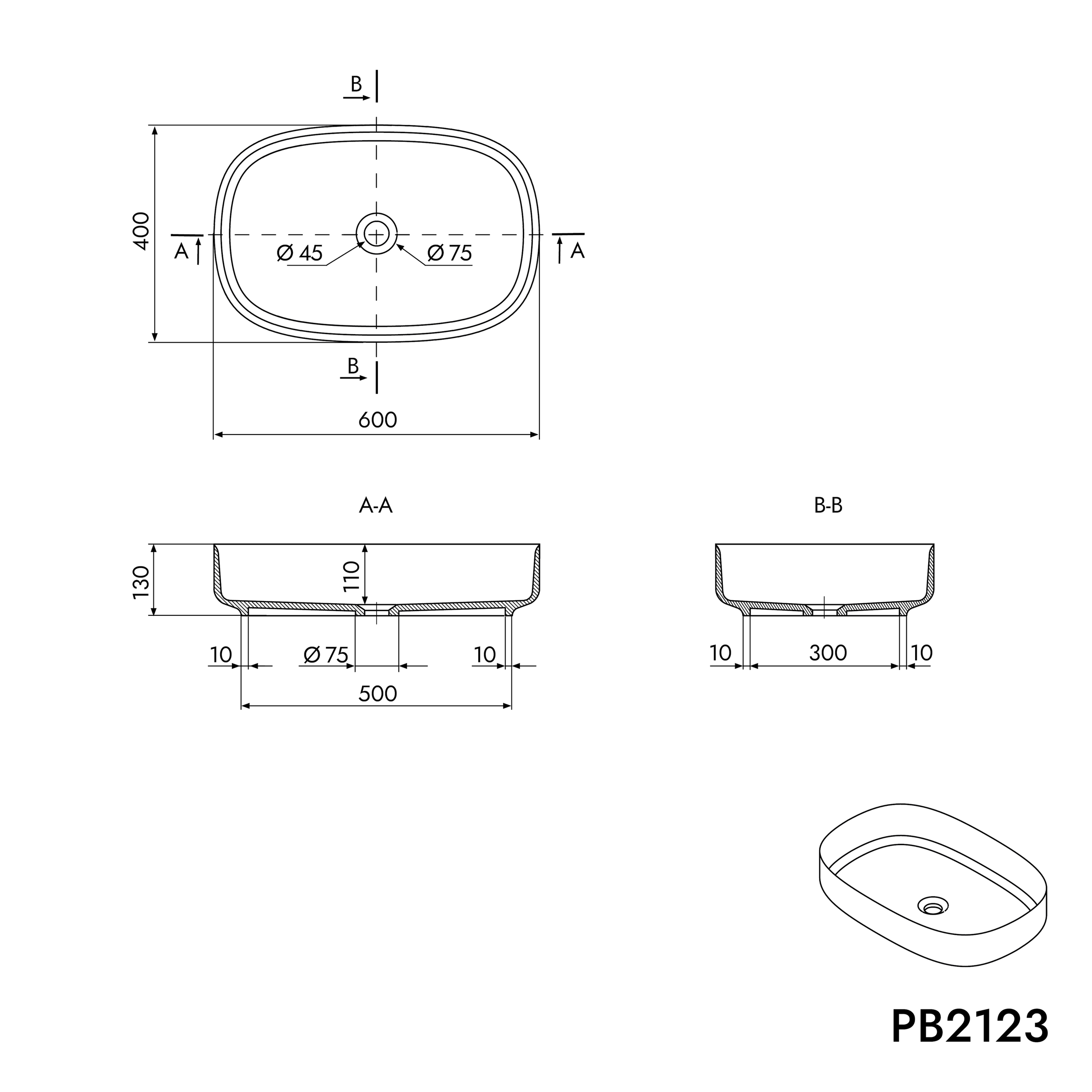 Lavatório de bancada PB2123
