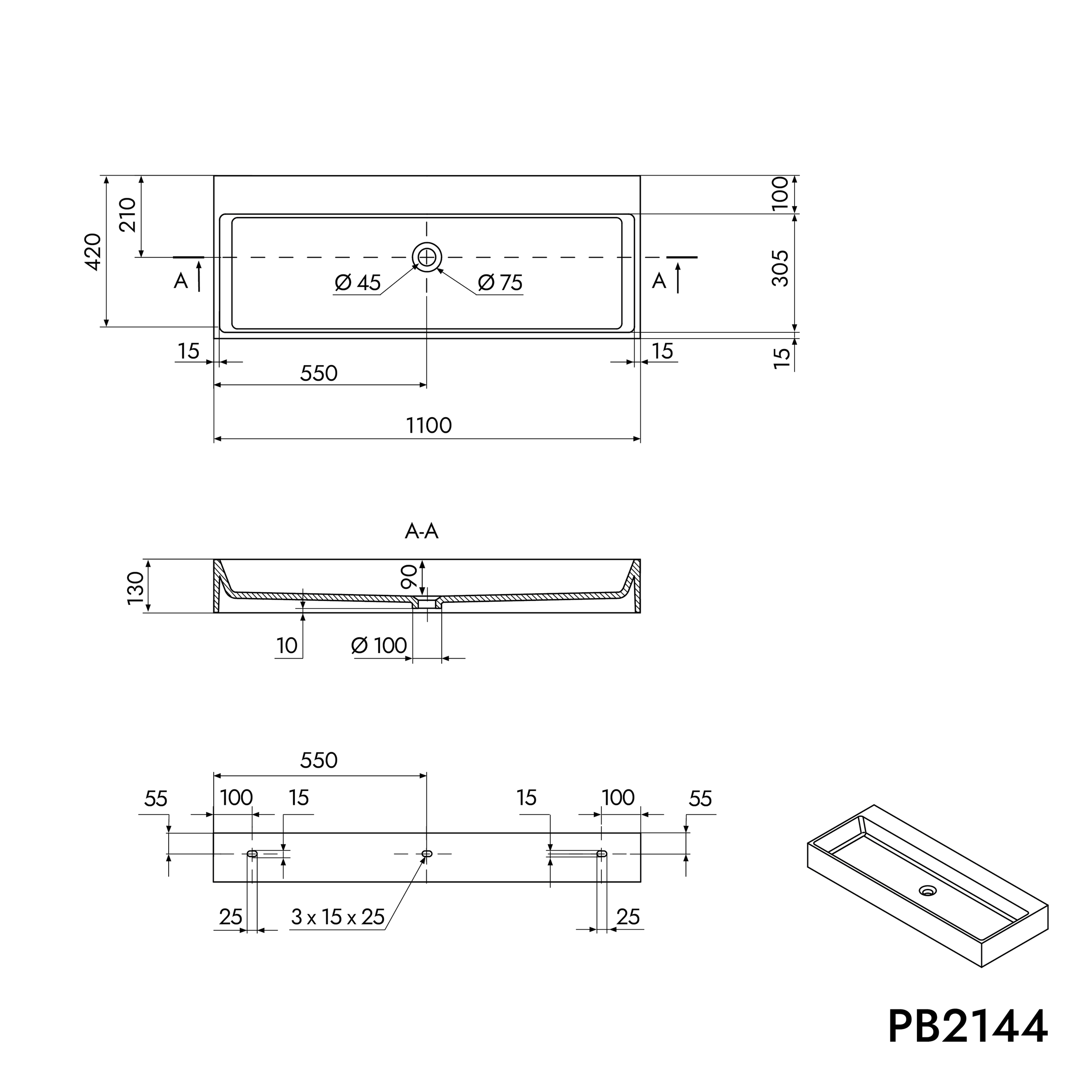 Lavatório de bancada Lavatório de parede PB2144-1