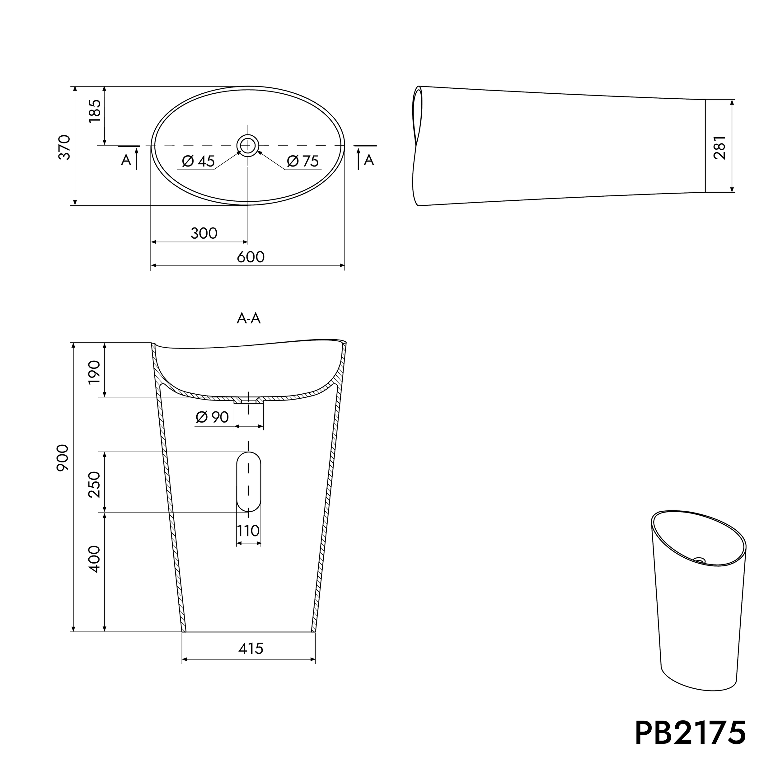 Lavatório independente PB2175 WAVE