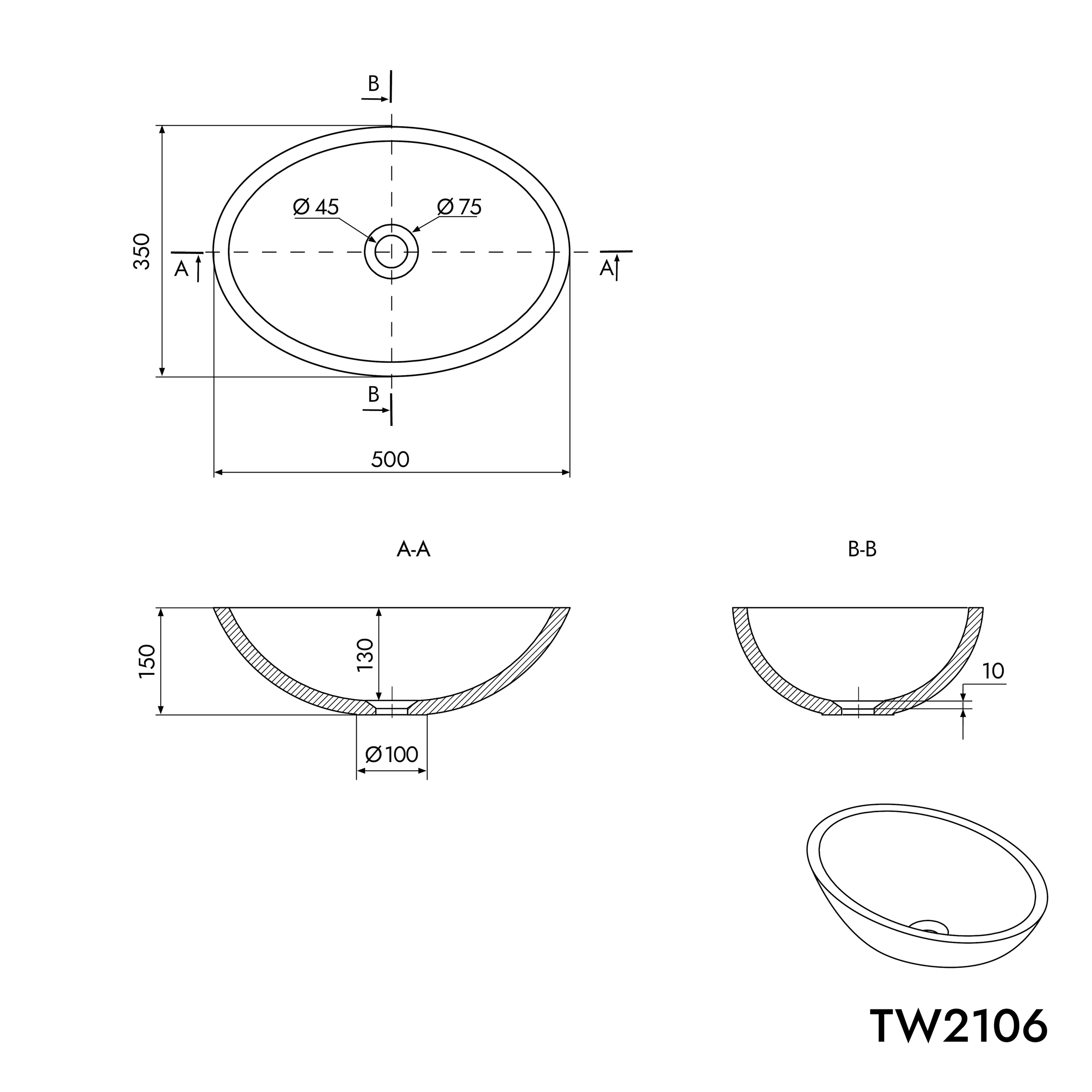 Lavatório de bancada TW2106