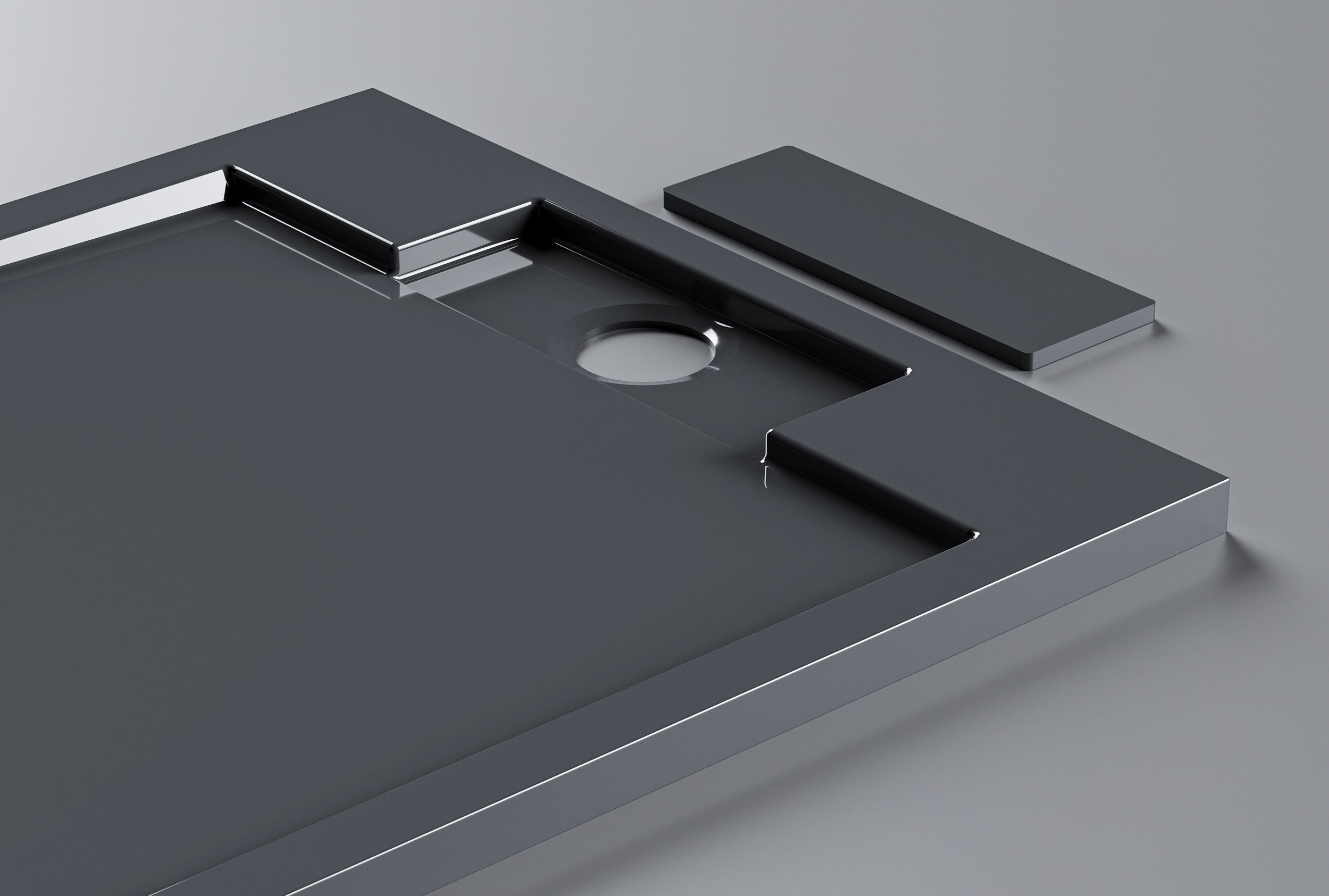 Bandeja de duche em mineral fundido (pedra sólida) M2290CG / PB3085GG - 120 x 90 x 3,5 cm - cinzento brilhante