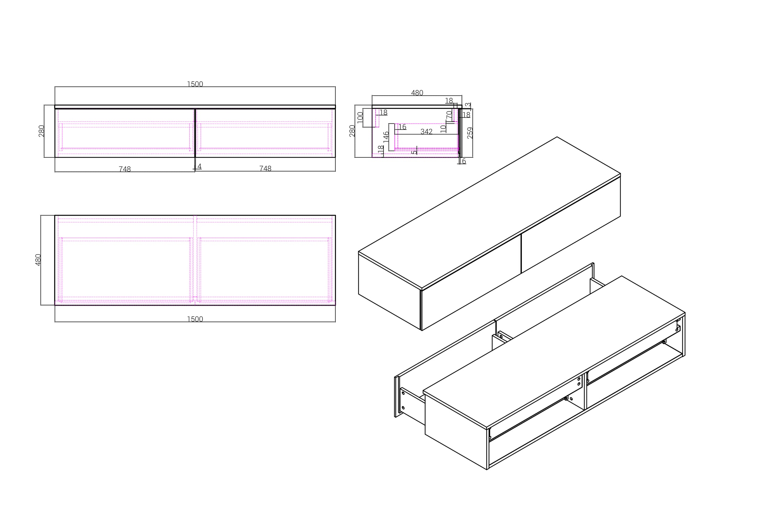 Armário de lavatório TLB 150-48