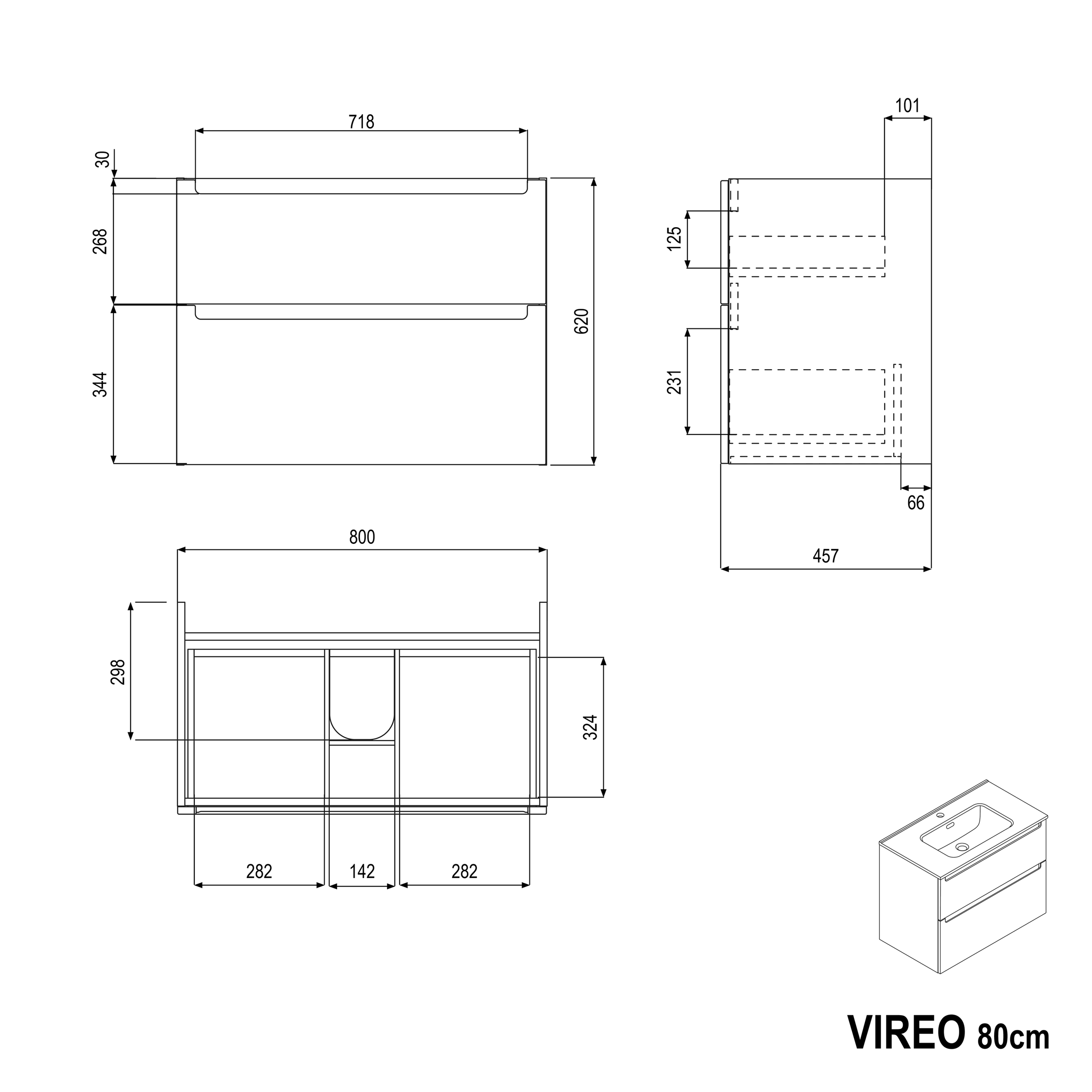 Conjunto de móveis de casa de banho VIREO 80 cm com lavatório