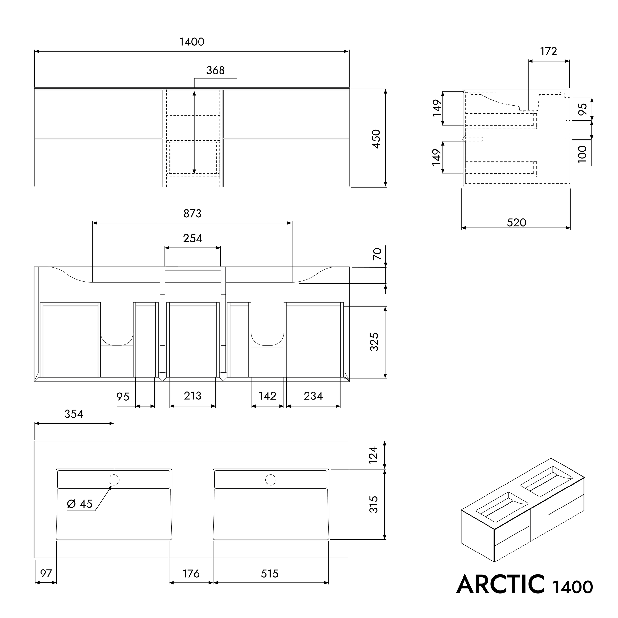 Armário para lavatório ARCTIC 1400