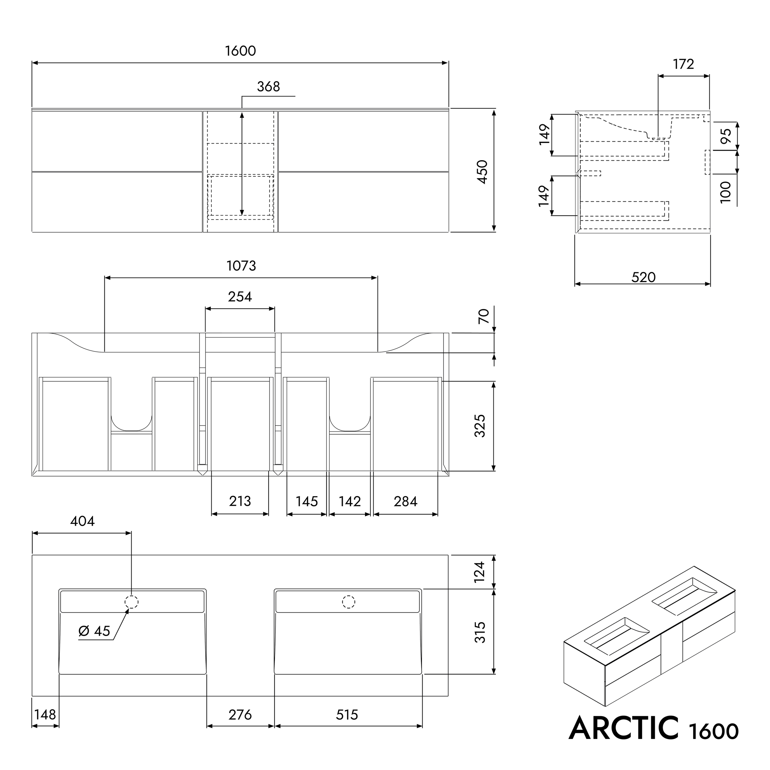 Base de lavatório ARCTIC 1600