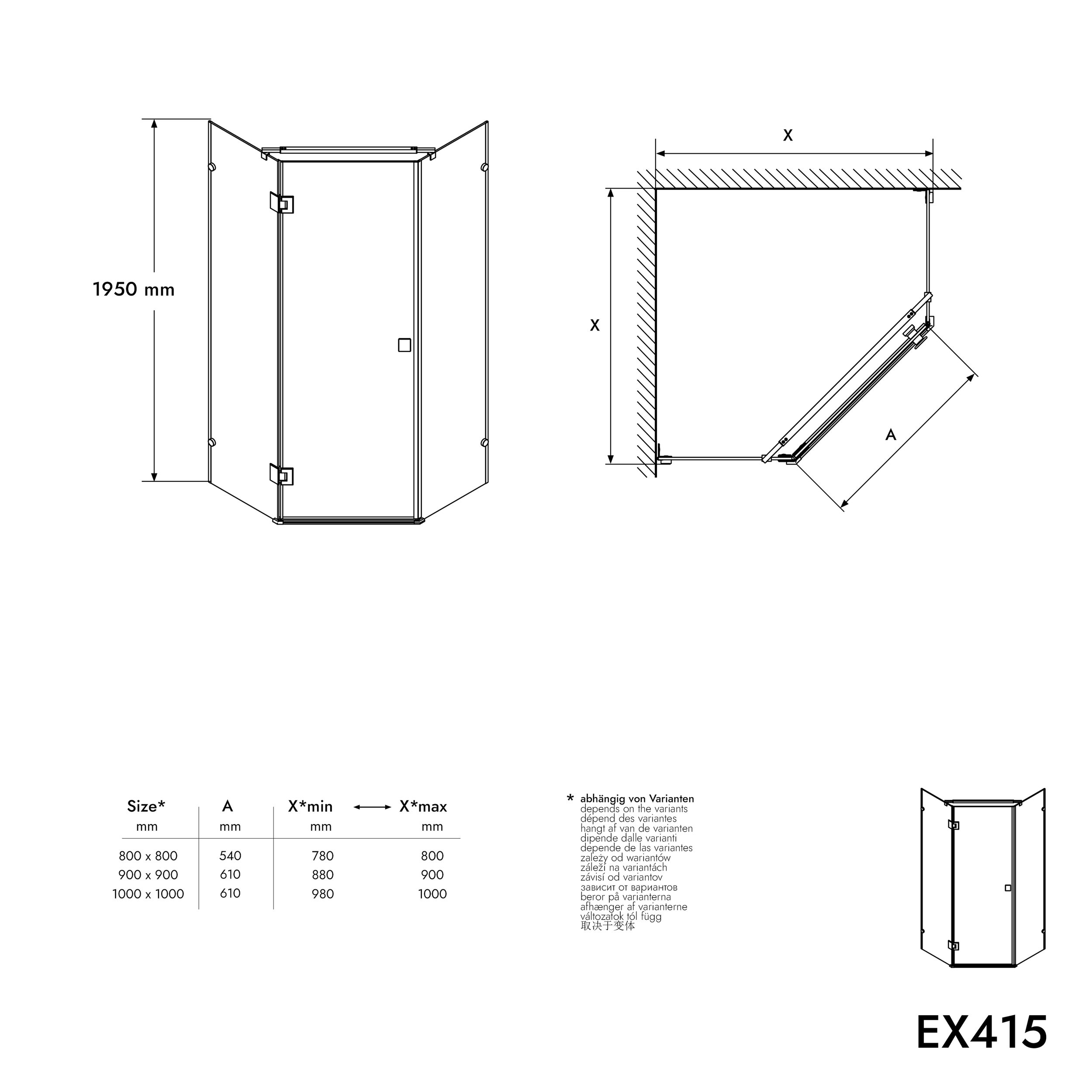 Cabina de duche pentagonal EX415