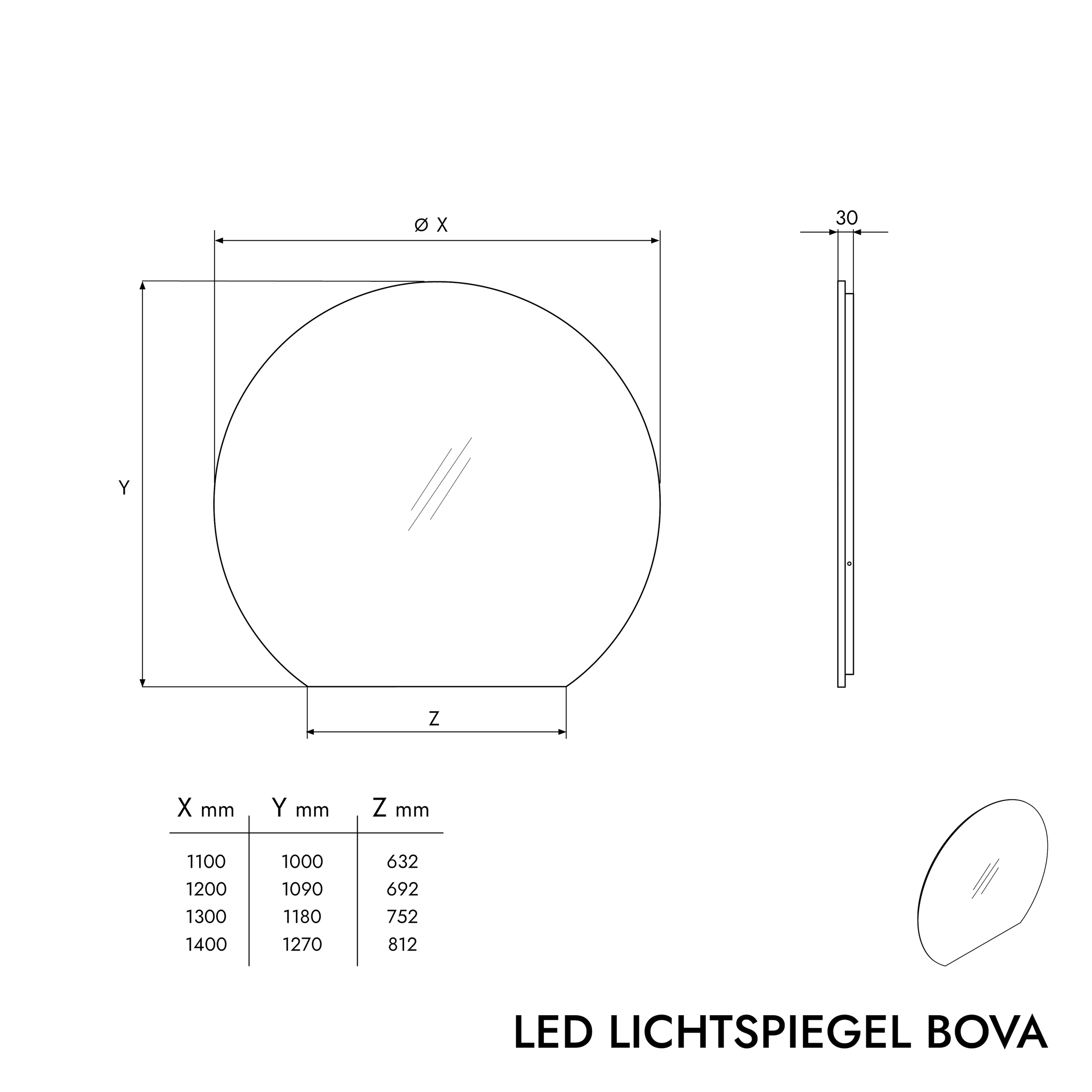 Espelho de luz LED BOVA 2.0