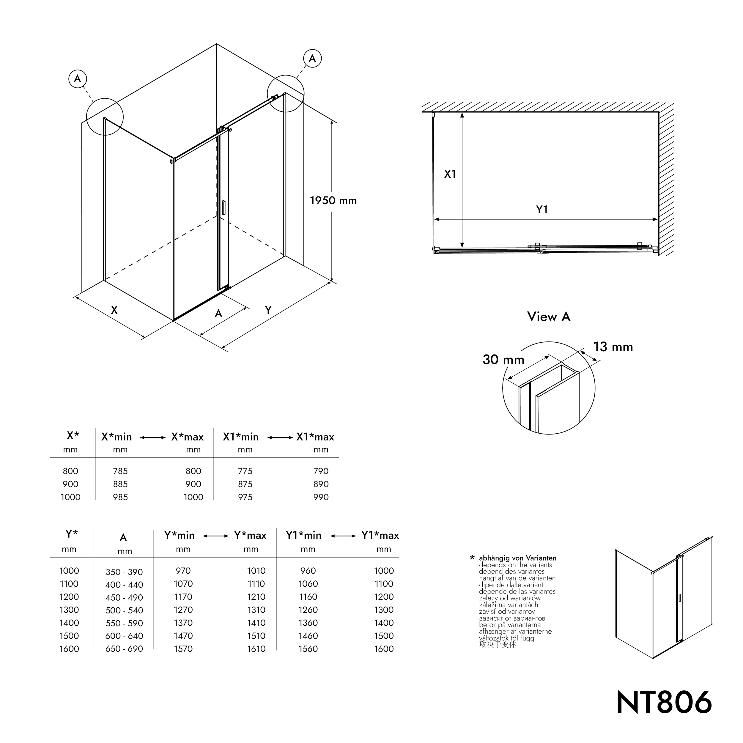 Chuveiro de canto com porta deslizante NT806 FLEX