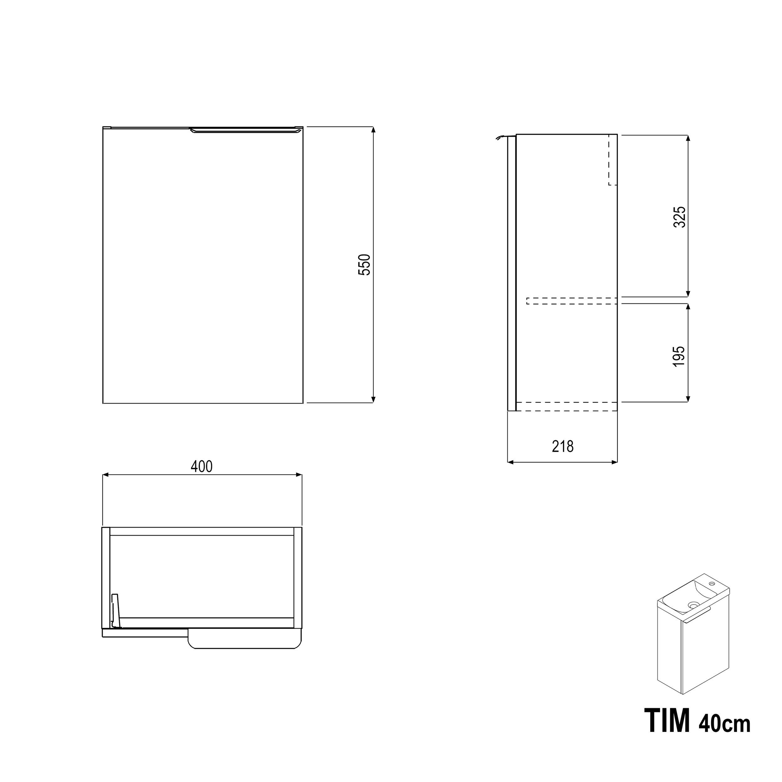 Conjunto de móveis de banheiro para lavabo TIM 40 cm com lavatório
