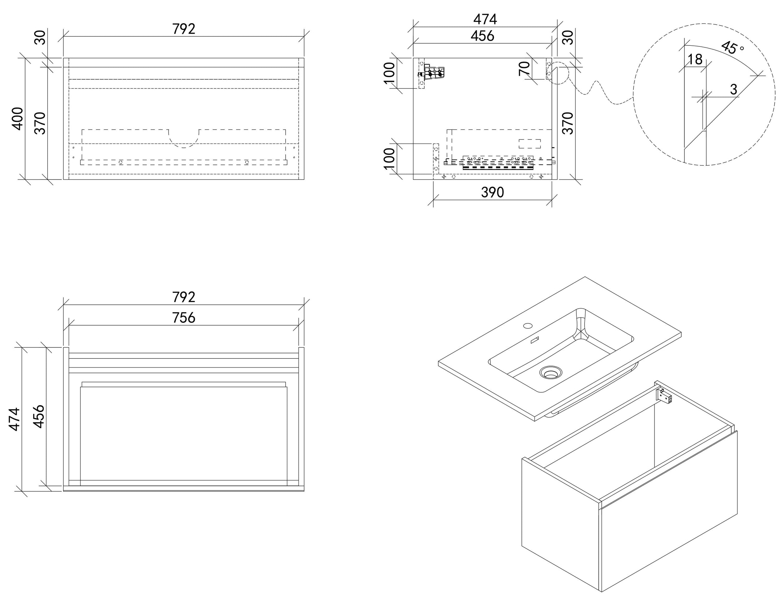 Armário de lavatório Alice 800