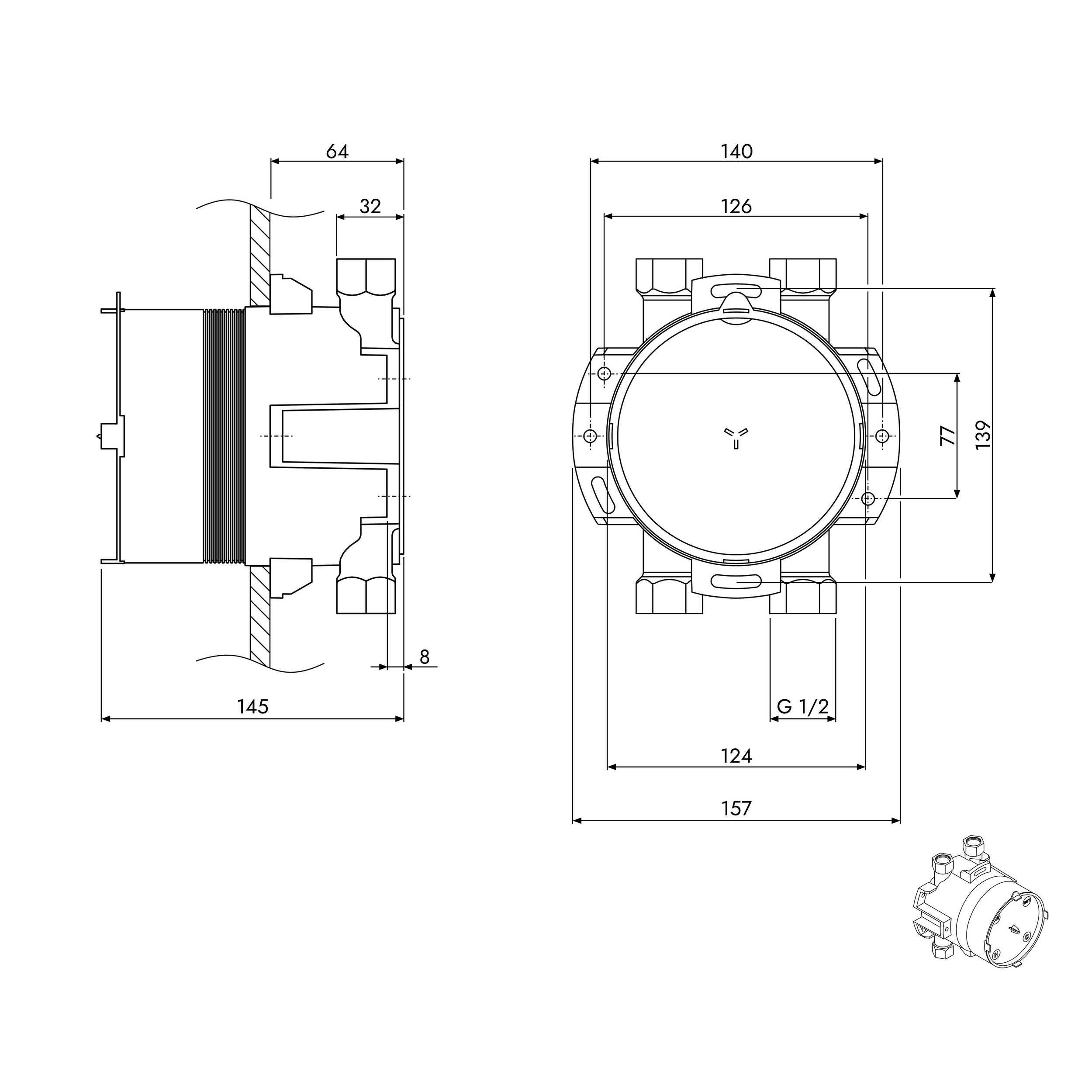 Corpo de base para montagem encastrável
