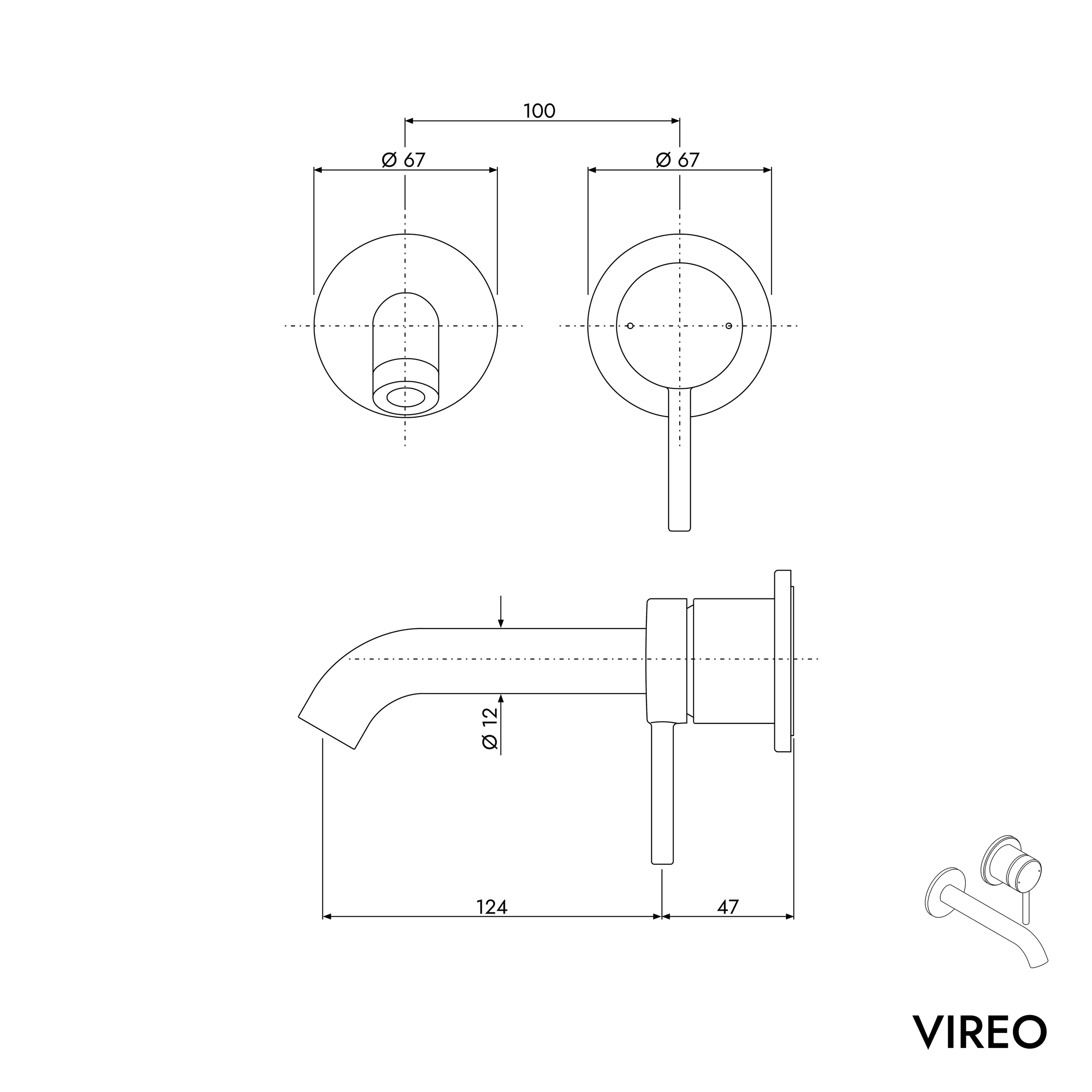 Misturador de parede para lavatório VIREO