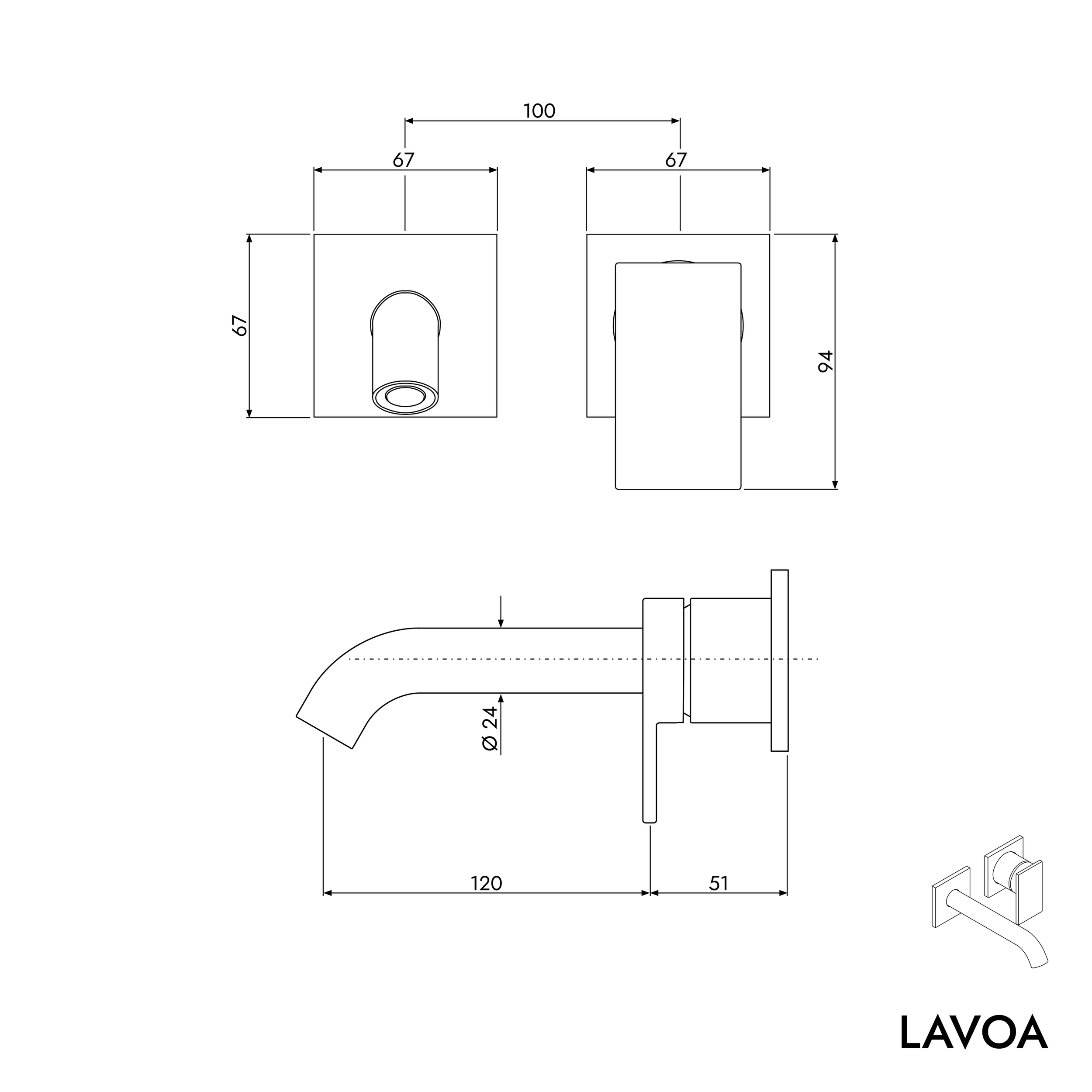 LAVOA misturadora de lavatório de parede