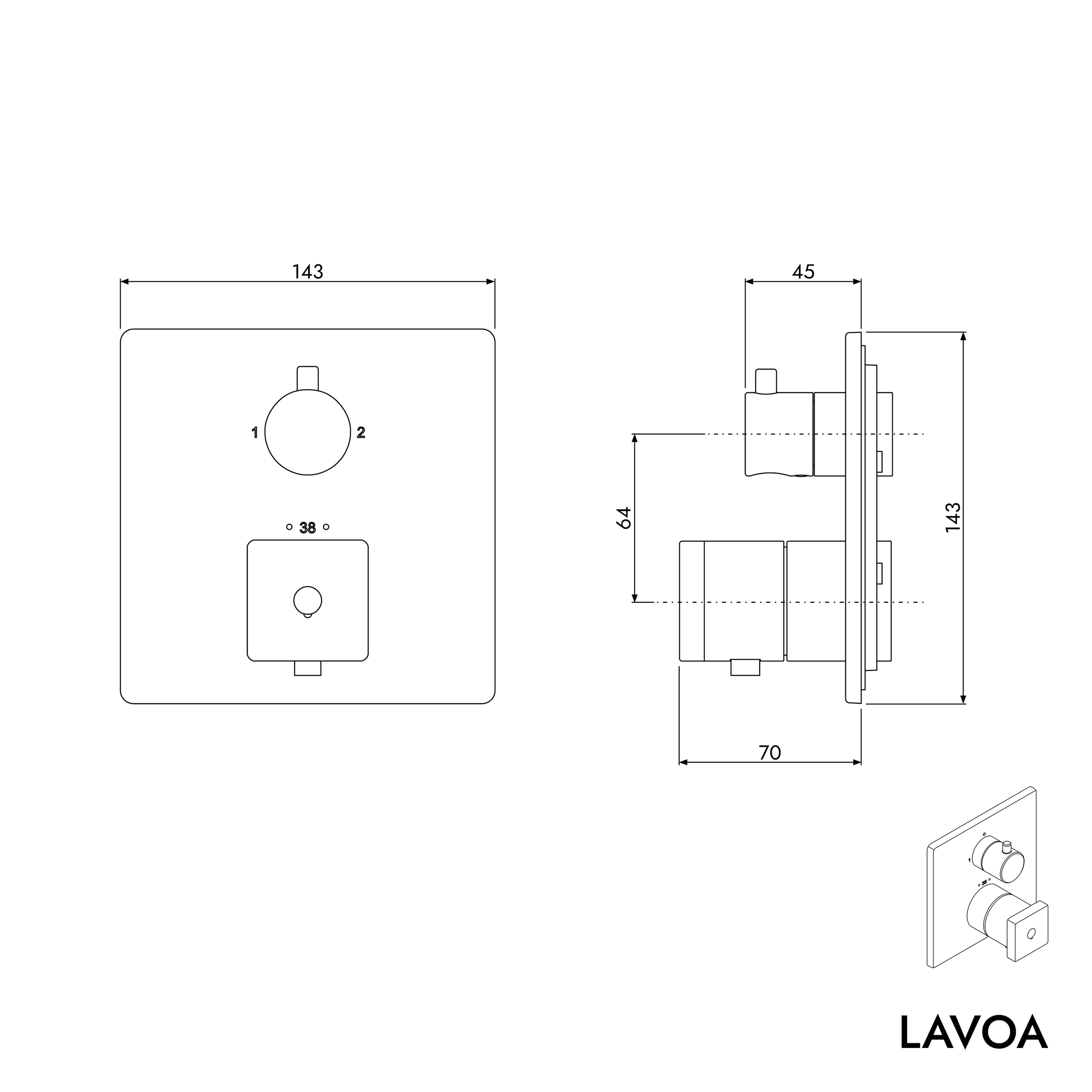 Torneira termostática LAVOA de encastrar