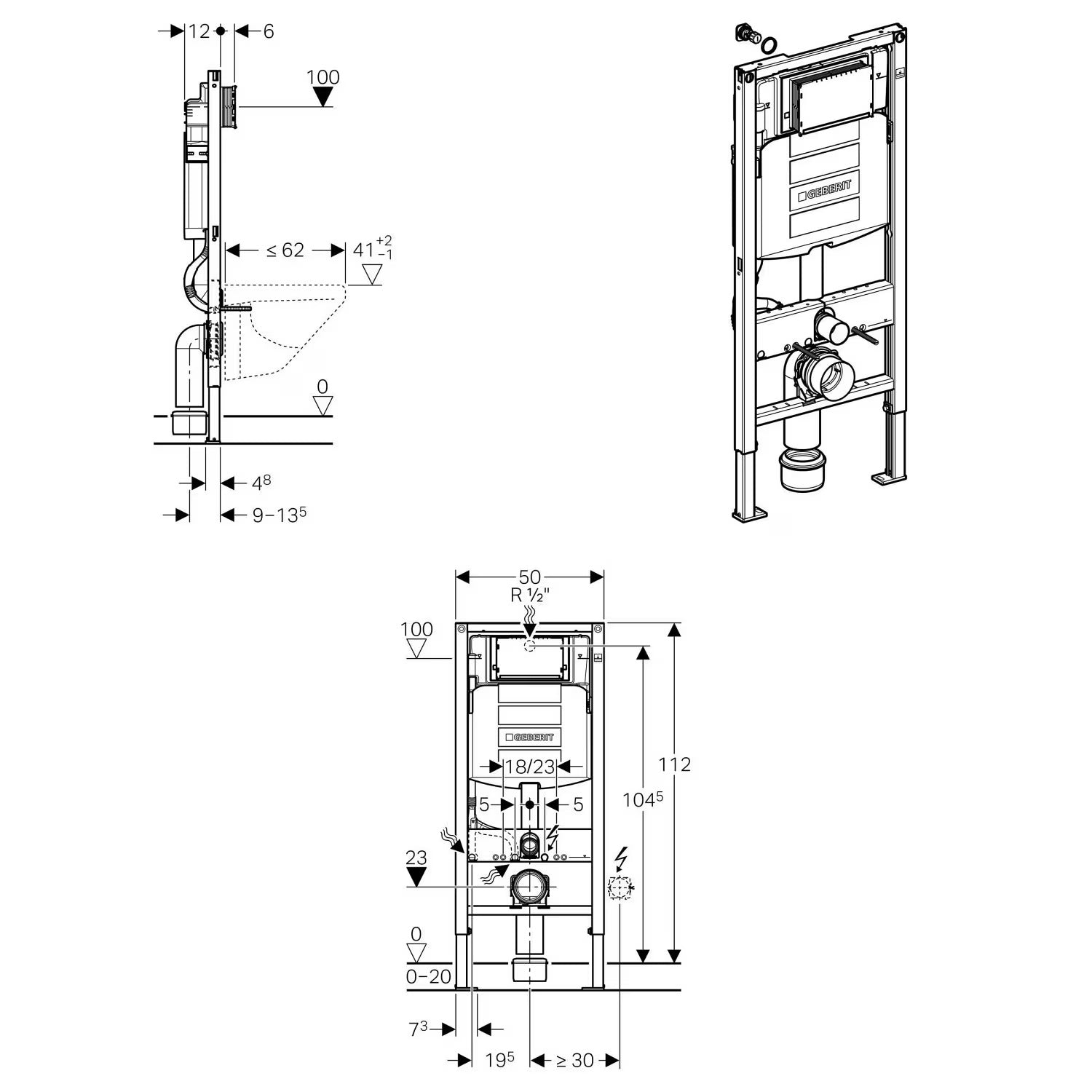 Conjunto completo de WC com chuveiro PREMIUM 1102 com elemento de instalação Geberit Duofix