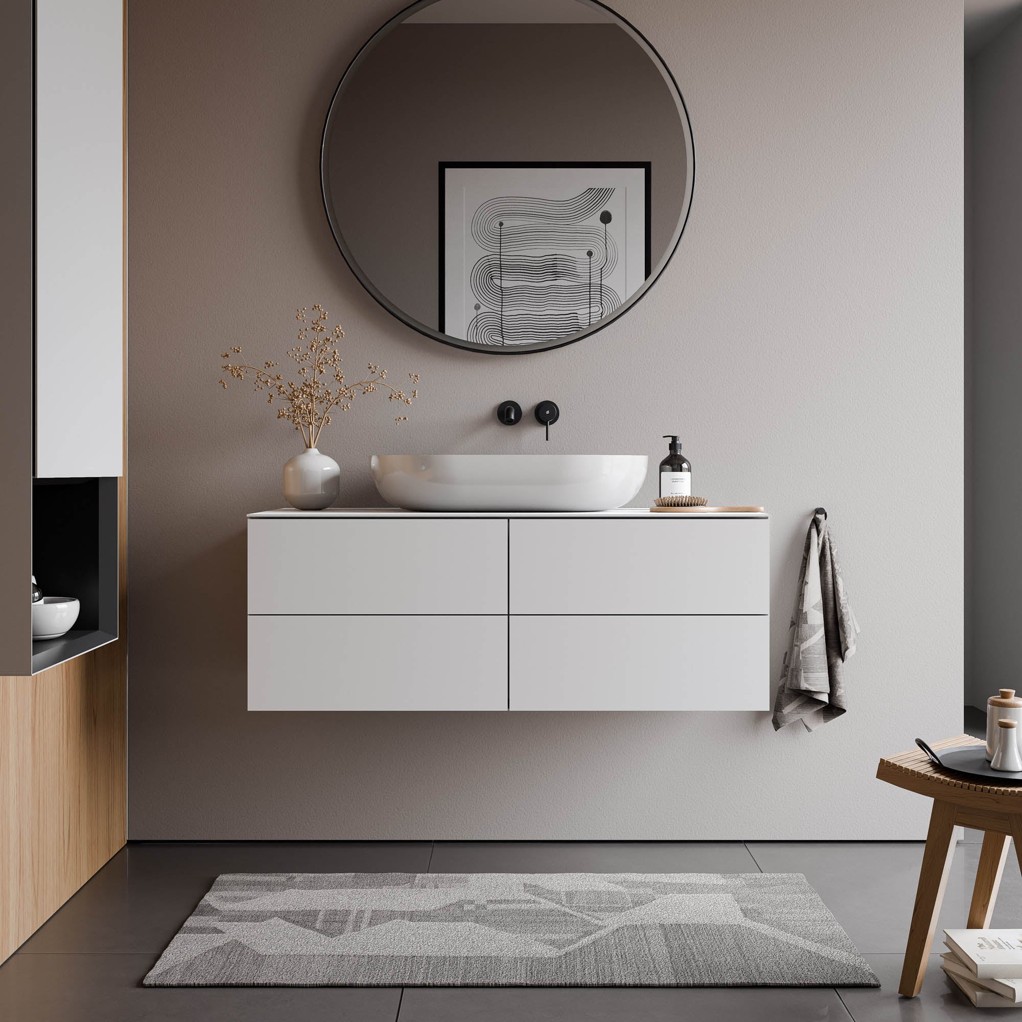 Móvel de apoio ARCTIC 1200 Softtouch branco para lavatório de bancada