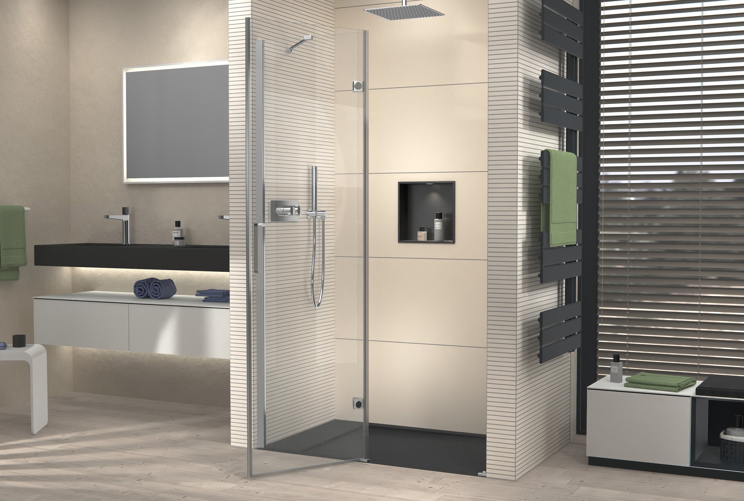 Duche de nicho com porta de abrir em painel fixo NT403