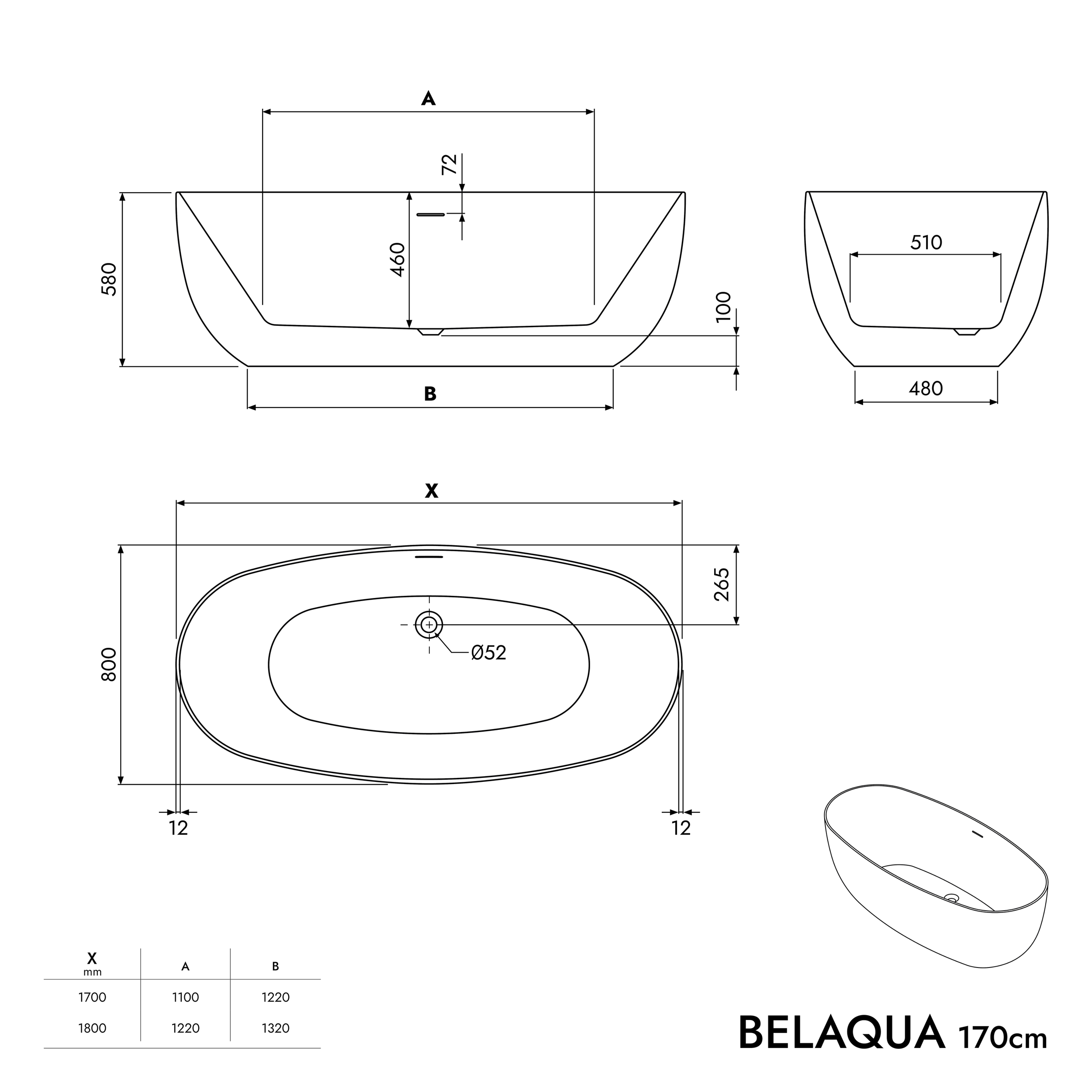 Banheira autónoma BELAQUA 2.0 acrílica branco brilhante