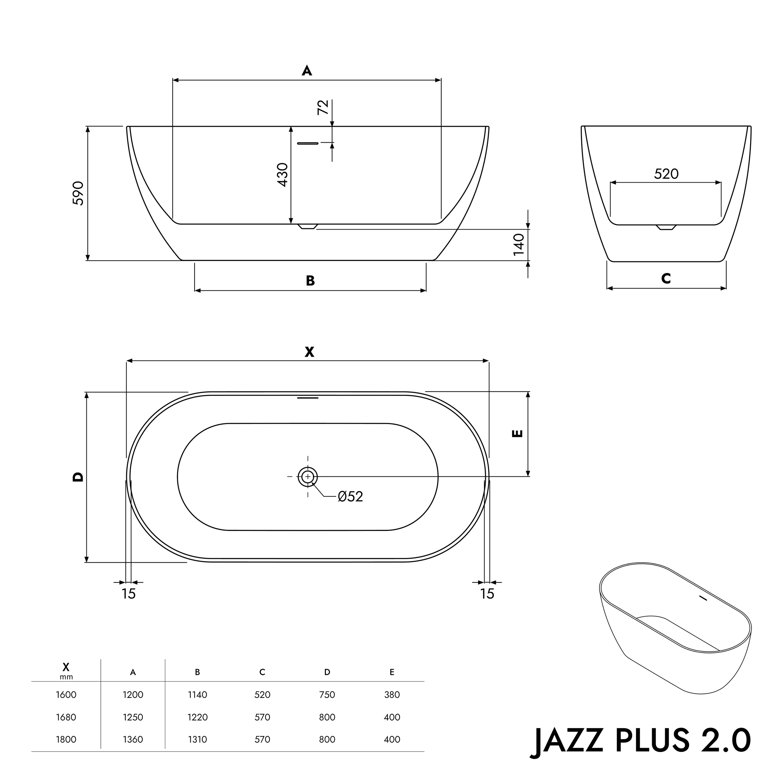 Banheira autónoma JAZZ PLUS 2.0 acrílica branco mate