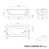 Banheira semi-freestanding de economia de espaço NORA CORNER Acrílico Branco Fosco