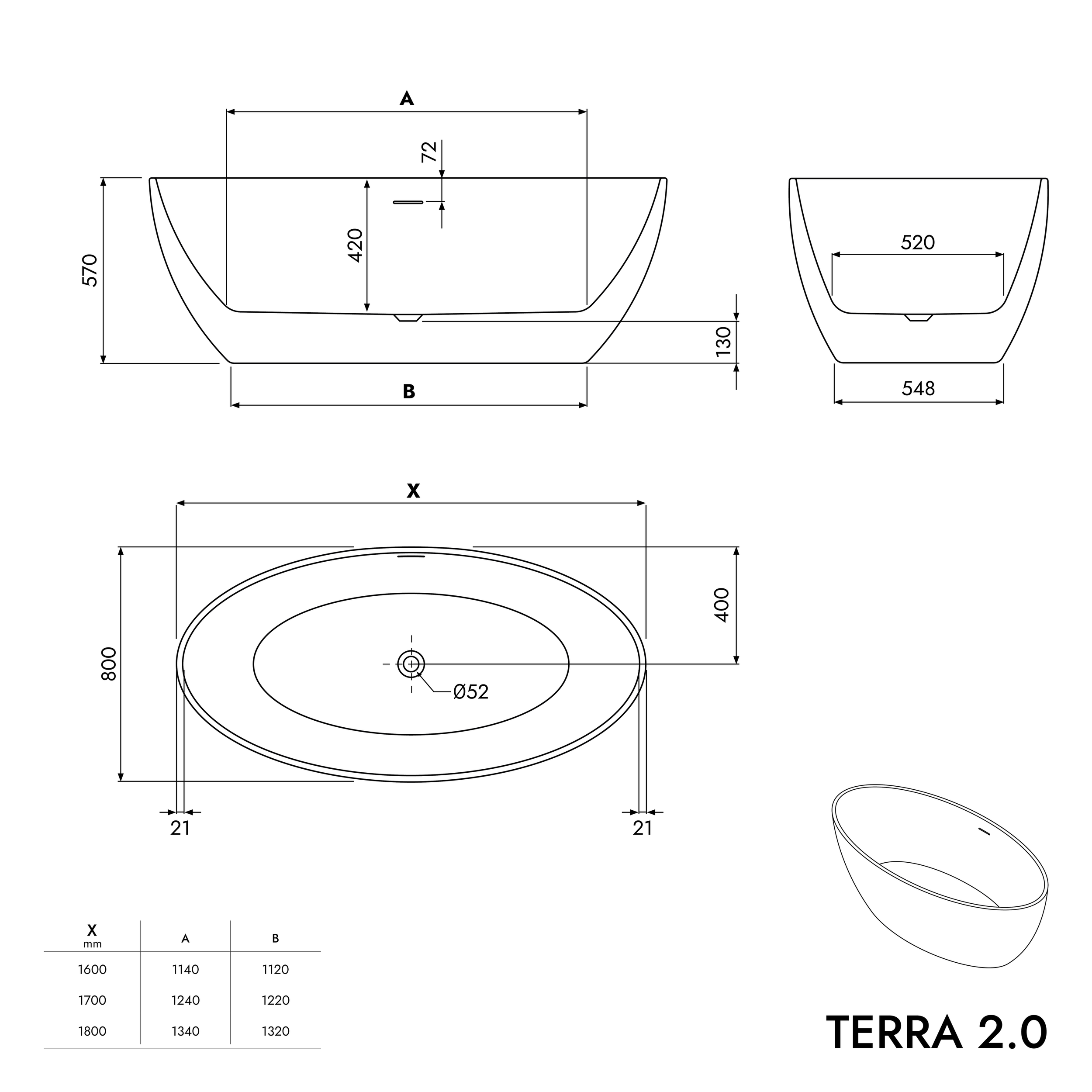 Banheira autónoma TERRA 2.0 acrílica