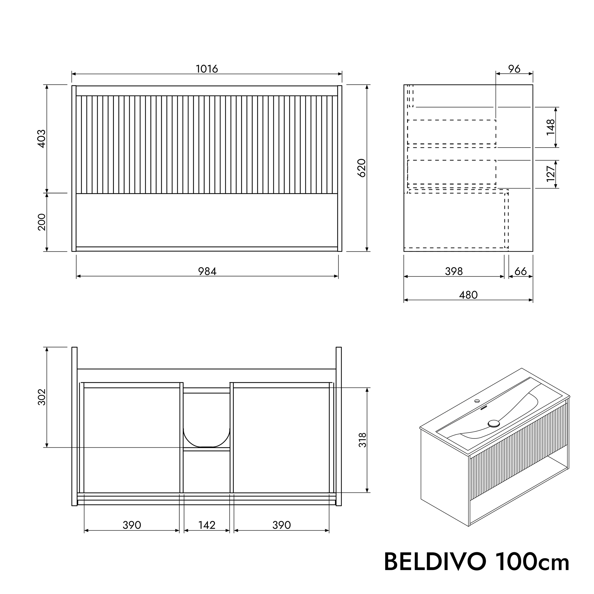 Conjunto de móveis para casa de banho BELDIVO 100 cm com lavatório