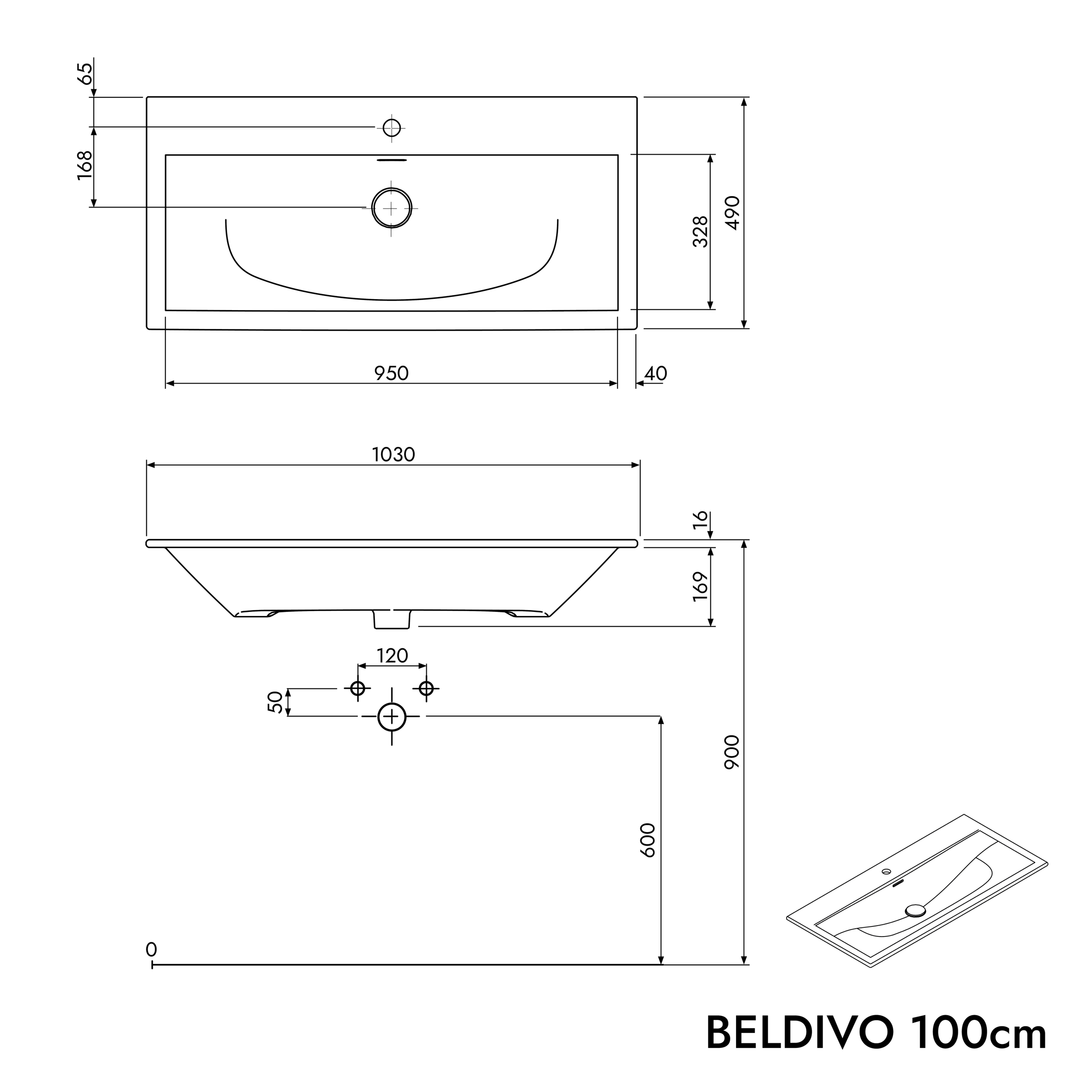 Conjunto de móveis para casa de banho BELDIVO 100 cm com lavatório