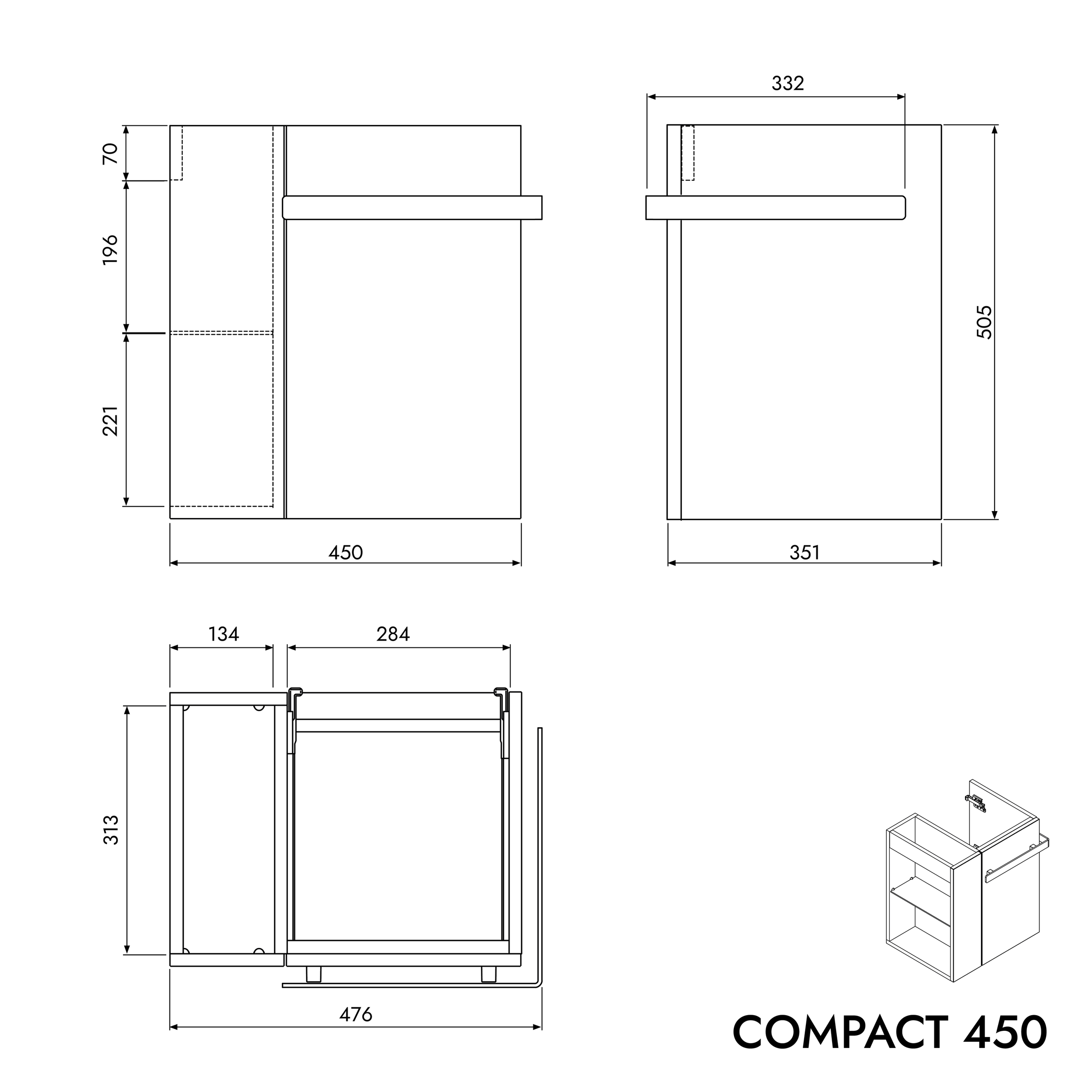 Móvel de apoio para WC de visitas COMPACT 450