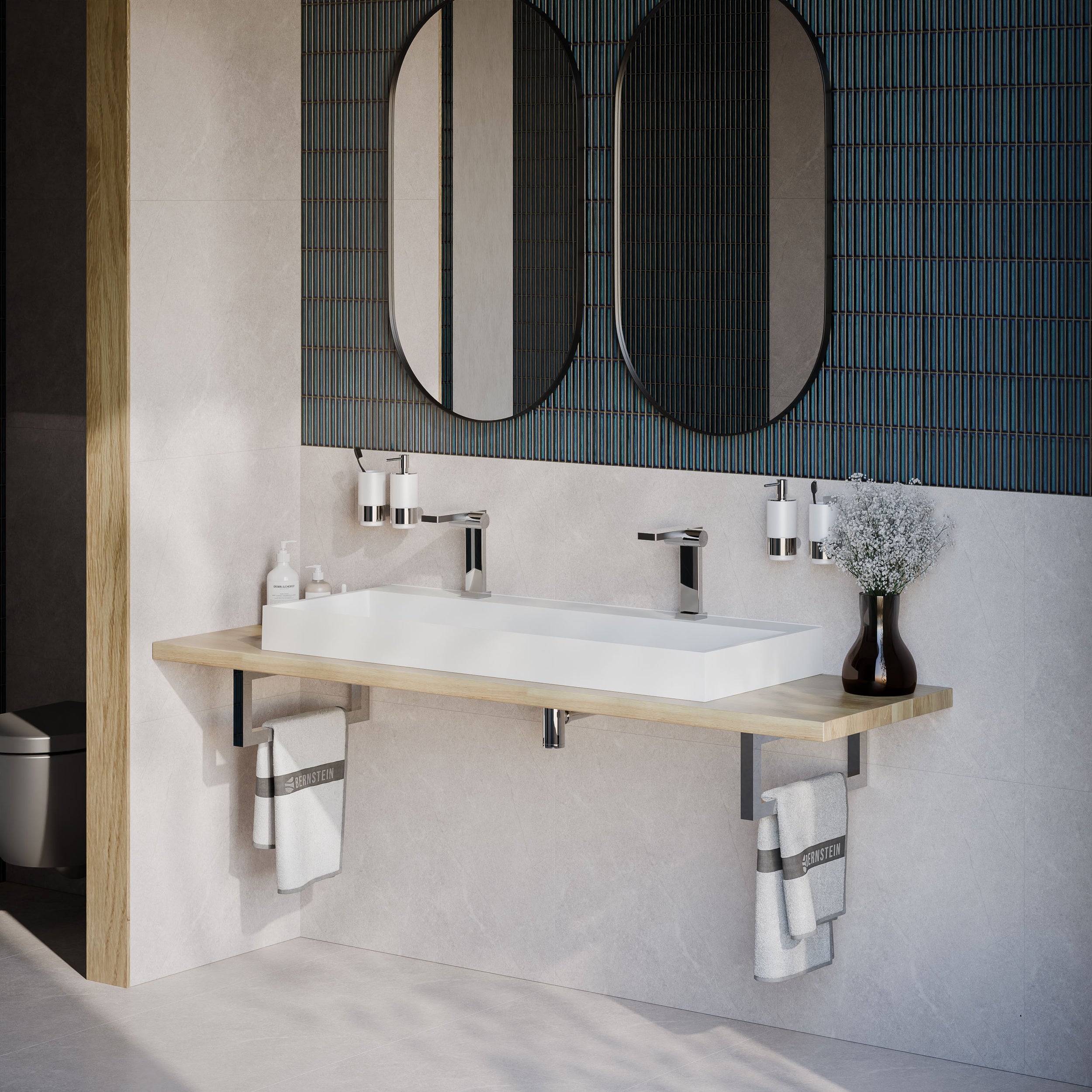 Lavatório de bancada / Lavatório de parede BS6001 - branco - mármore fundido - 120cm