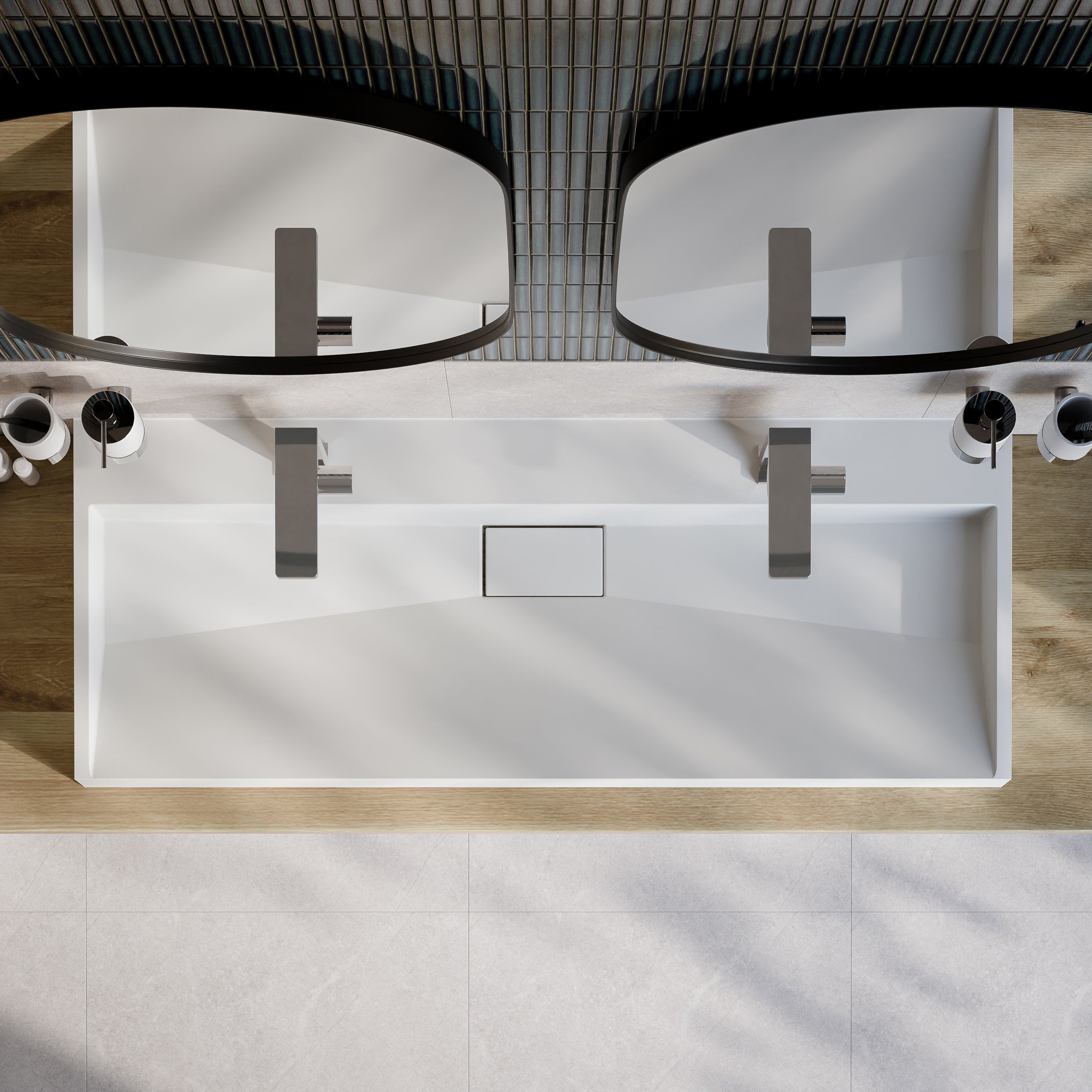 Lavatório de bancada / Lavatório de parede BS6001 - branco - mármore fundido - 120cm