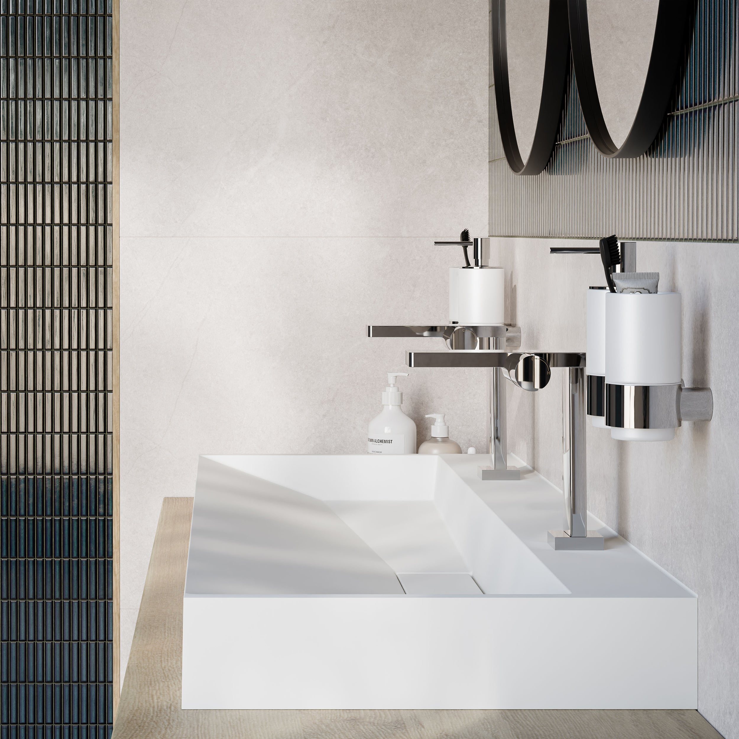 Lavatório de bancada / Lavatório de parede BS6001 - branco - mármore fundido - 120cm