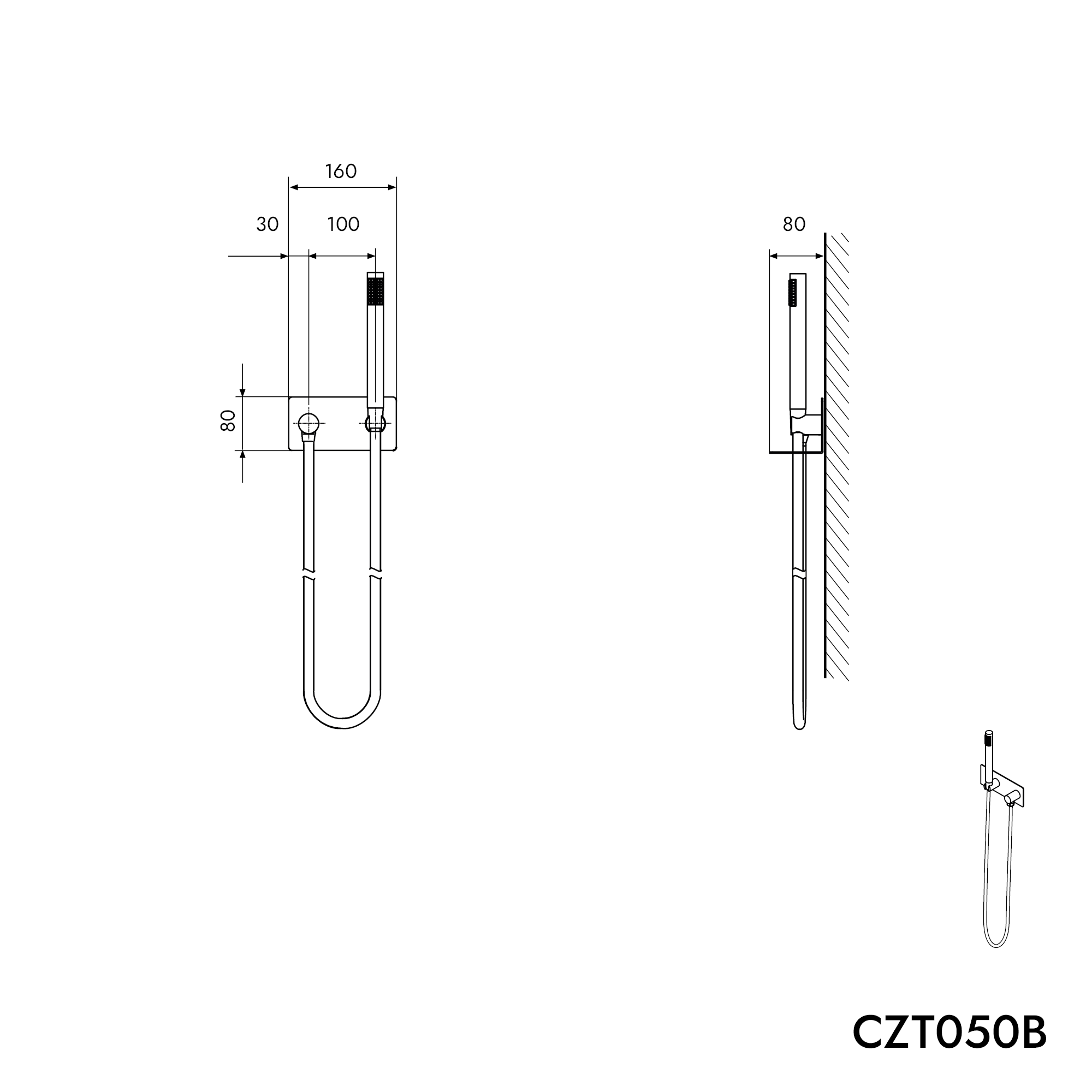 Curva de ligação à parede CZT050B com suporte para chuveiro