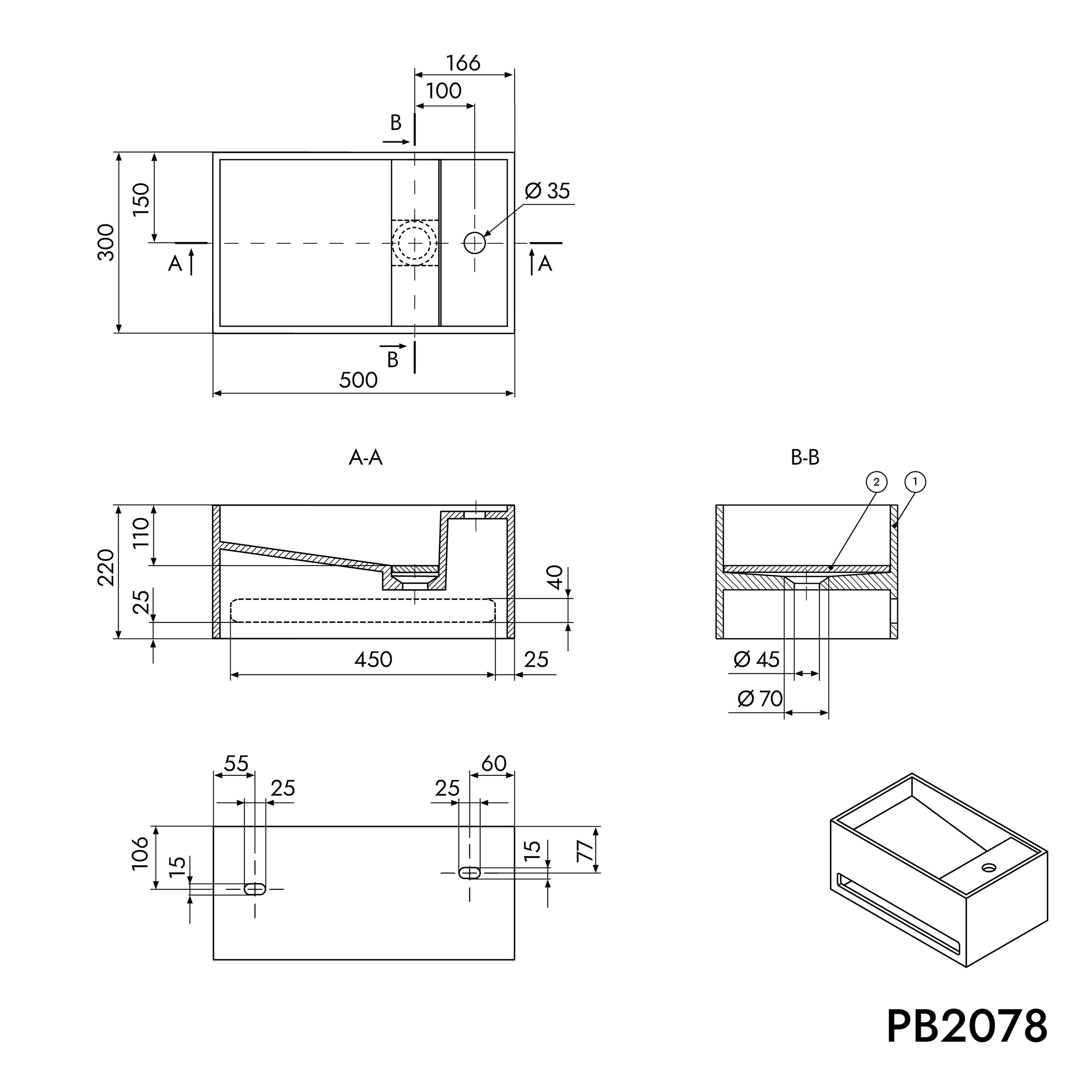Lavatório de parede PB2078