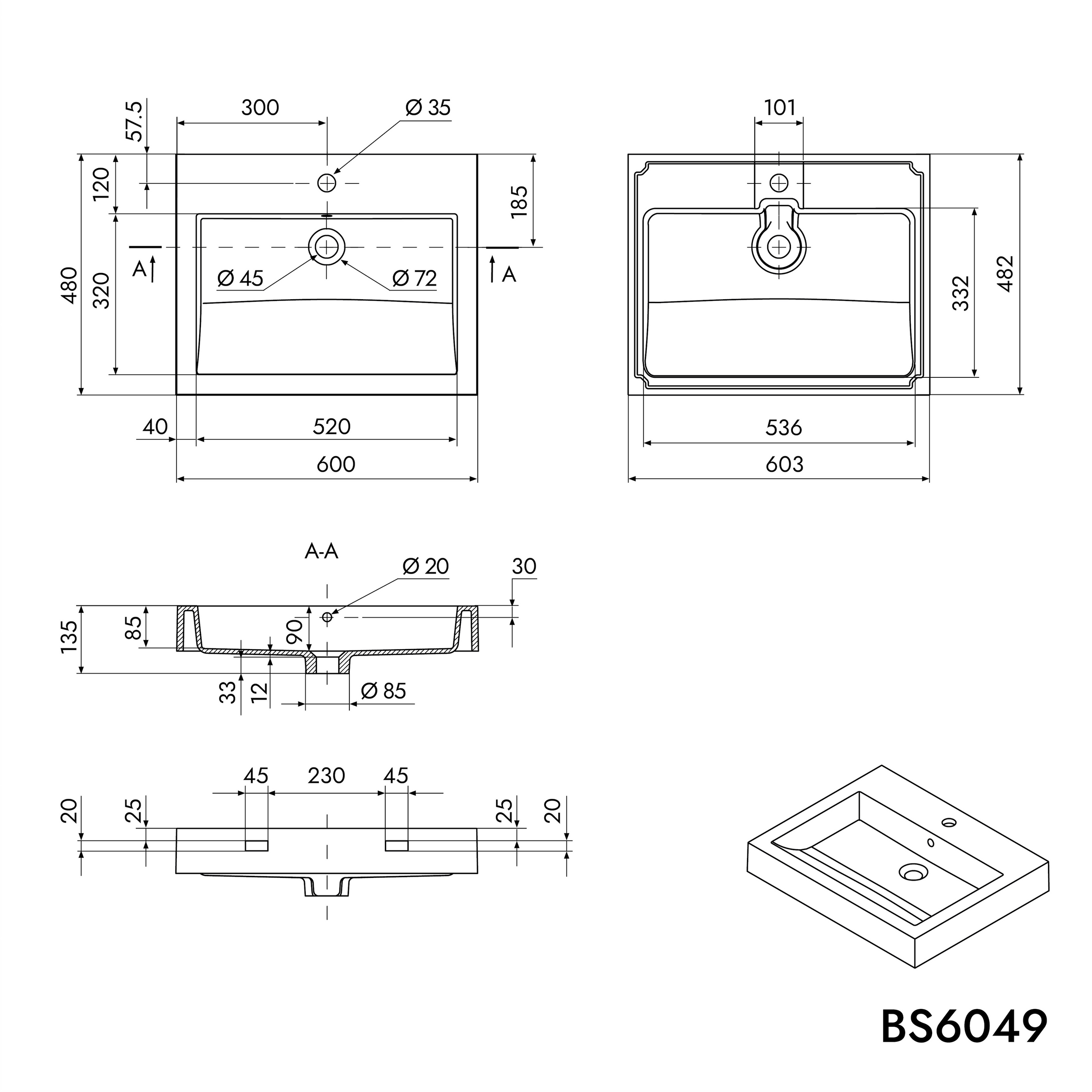 Lavatório de parede Lavatório de bancada BS6049