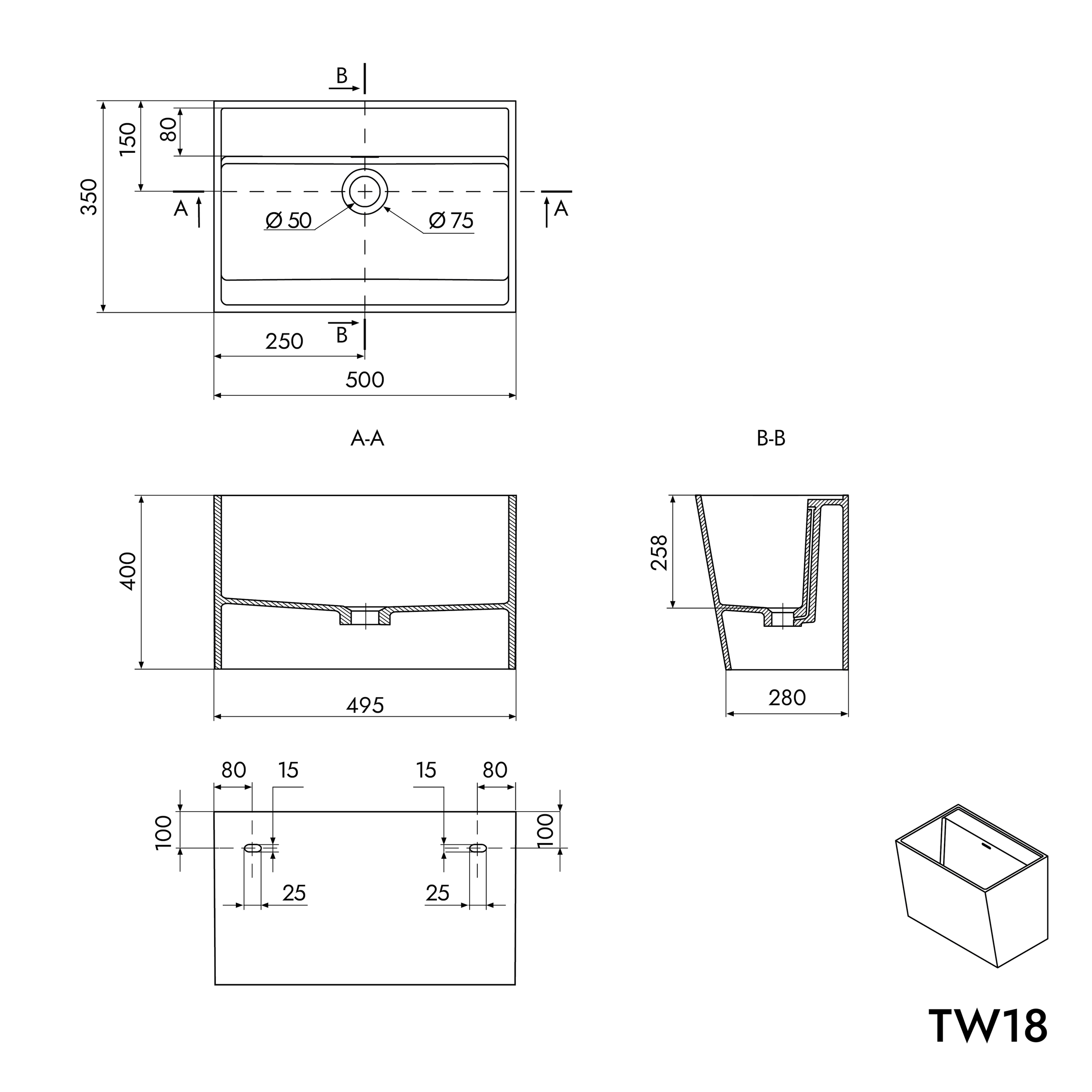 TW18 lavatório de parede em ferro fundido mineral