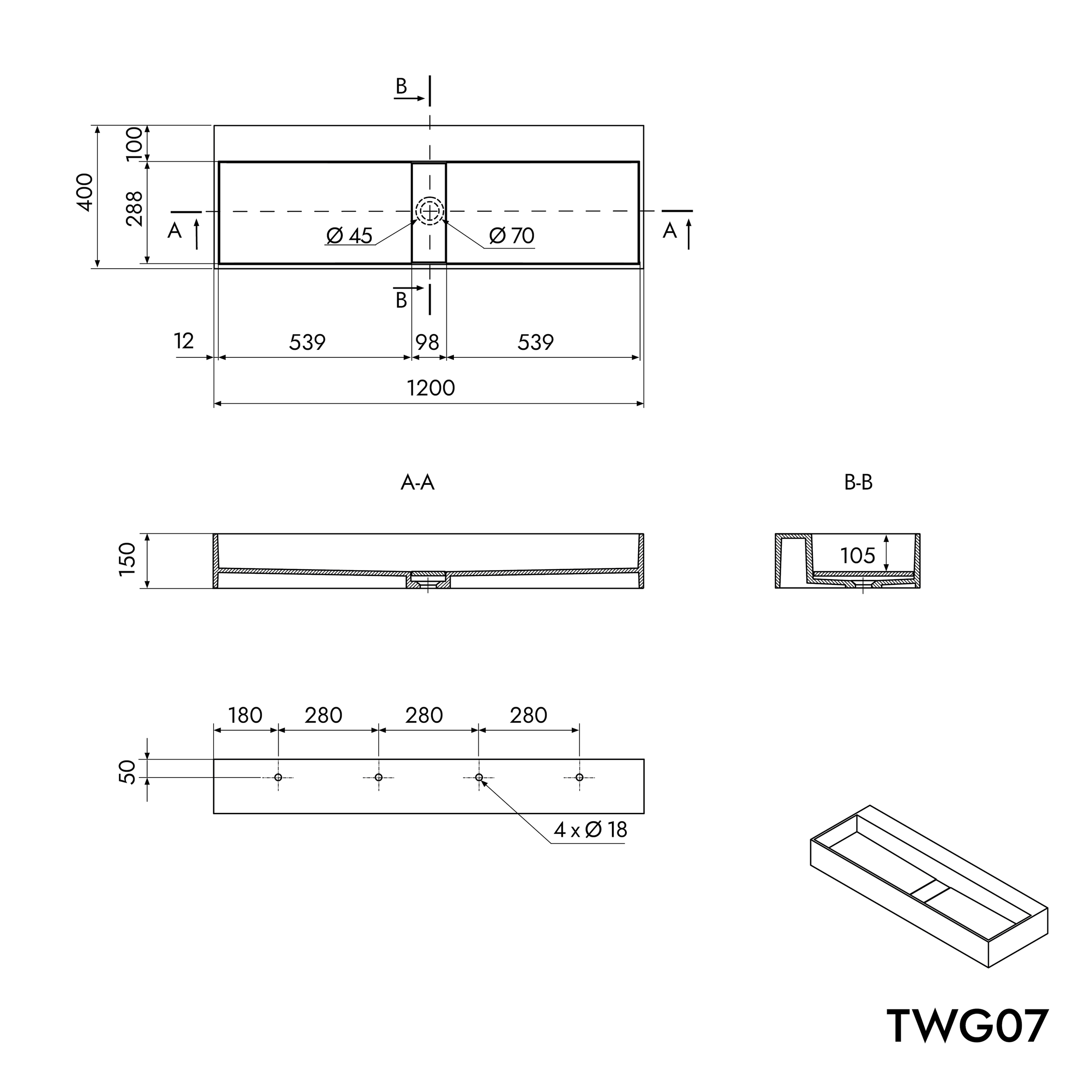 Lavatório de parede Lavatório de bancada TWG07
