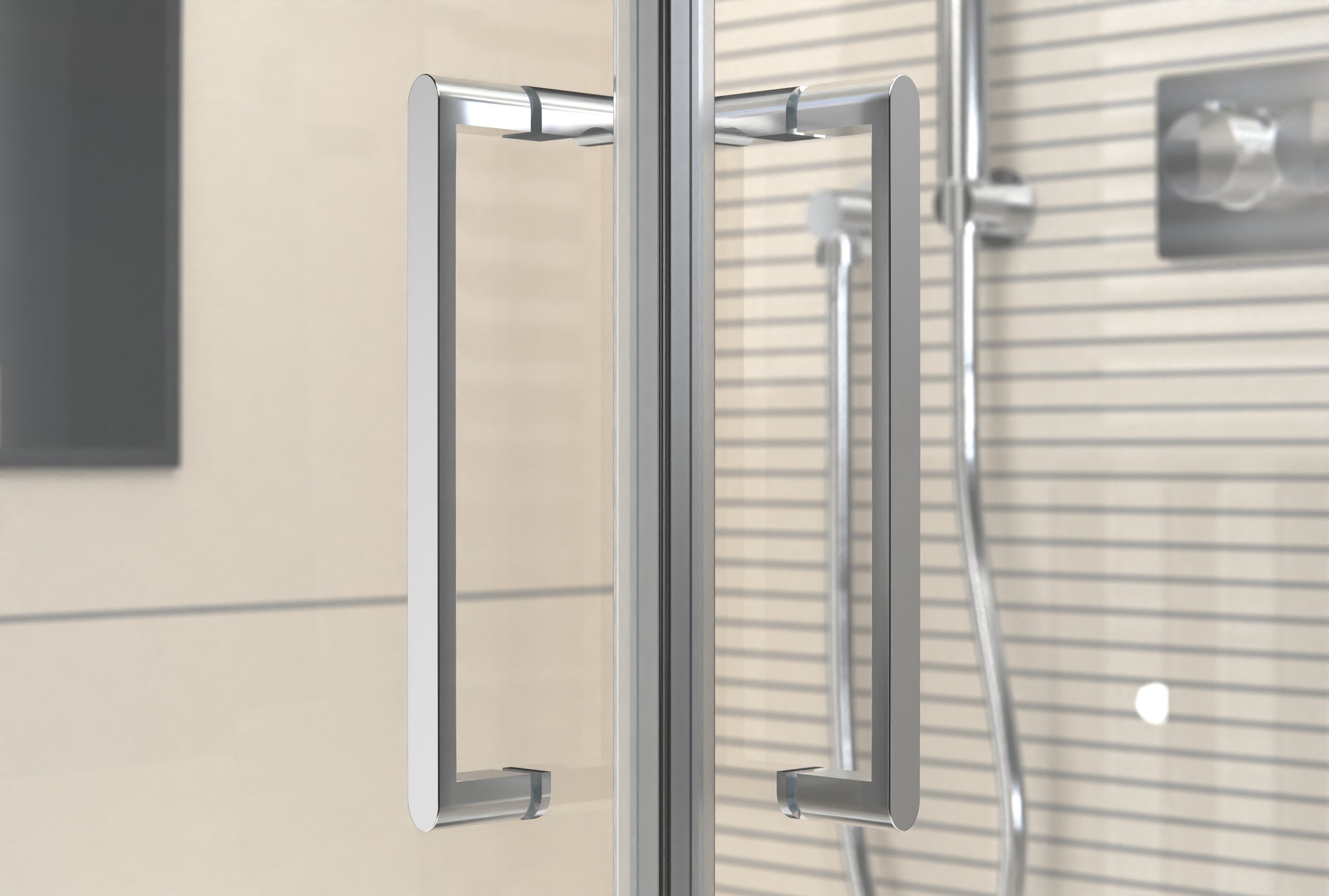Chuveiro de canto com duas portas de giro em campo fixo NT407
