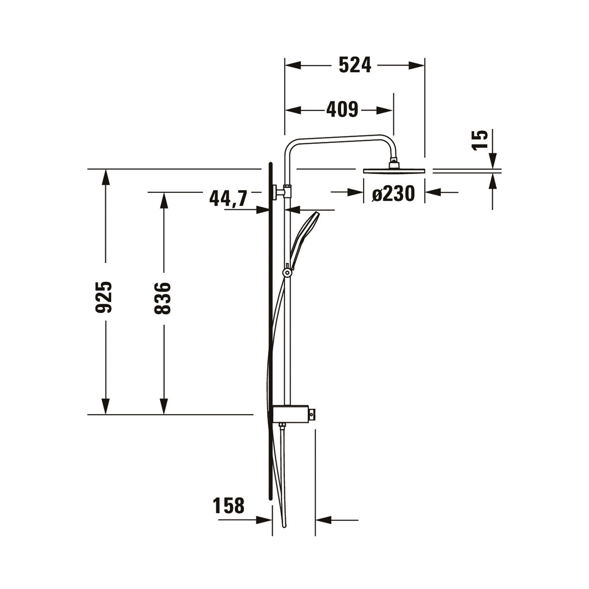 Sistema de duche Duravit, com termóstato e prateleira de vidro, incluindo chuveiro de mão com 3 modos de pulverização - cromado/branco