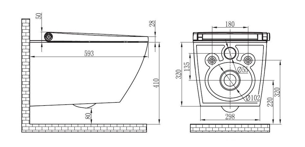 Conjunto completo de sanita com chuveiro higiénico Basic 1104 com elemento de parede Geberit Duofix