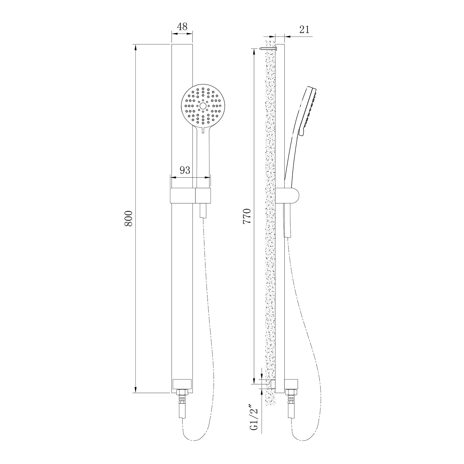 Calha de duche com cotovelo para mangueira de duche integrado NT127B