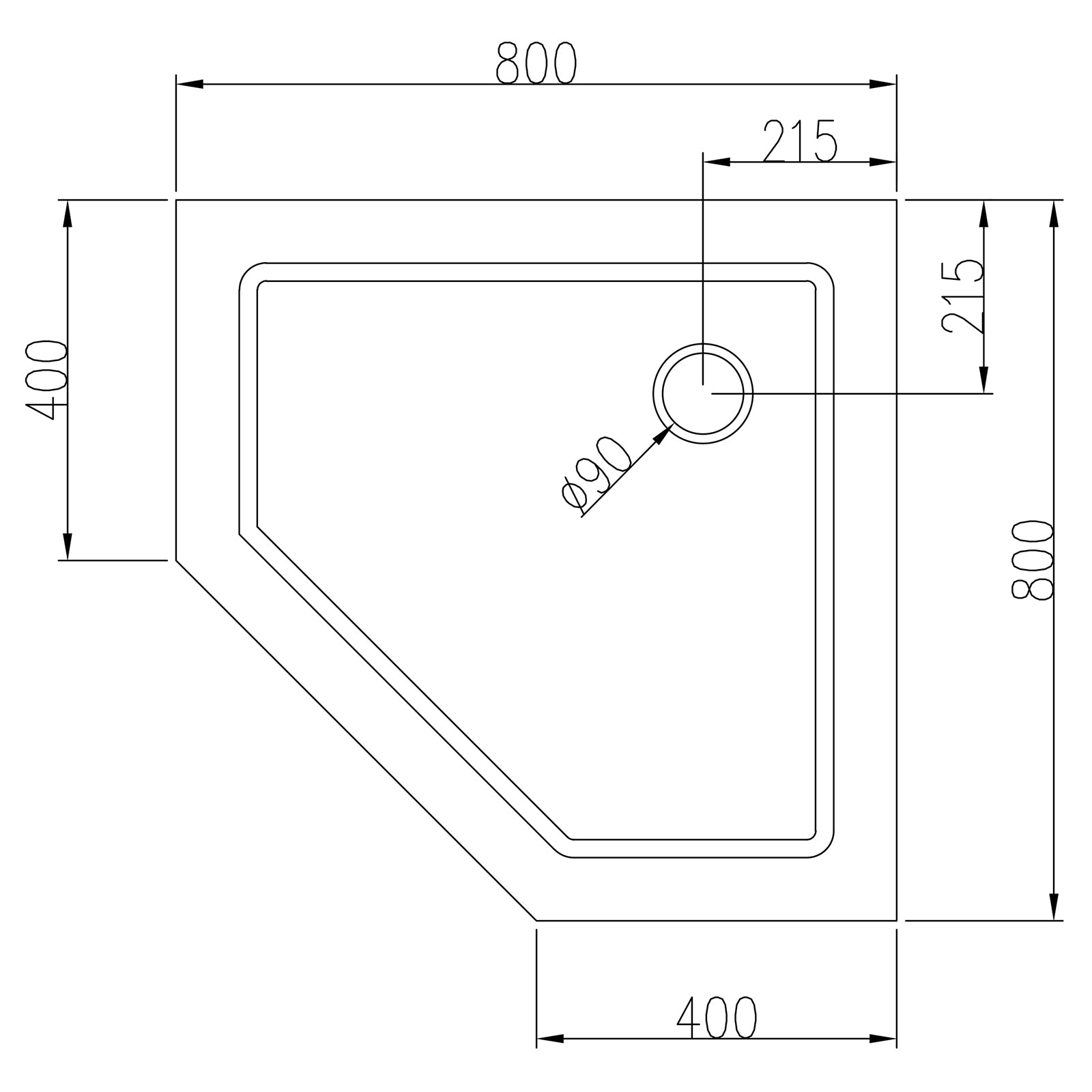 Base de duche pentagonal em acrílico