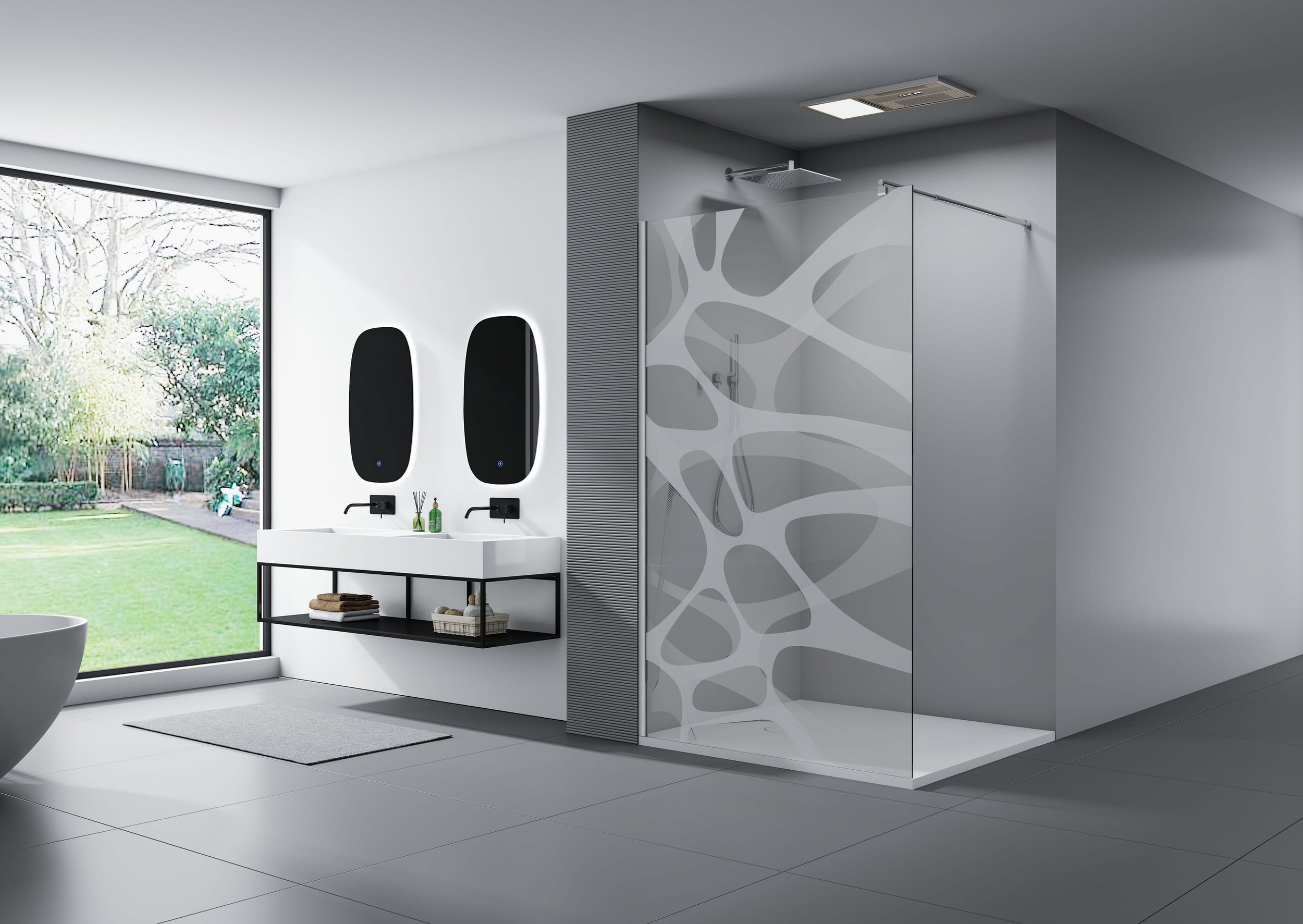 Caixa de chuveiro Walk-In Nano vidro real EX101 - padrão de vidro fosco Wave - largura seleccionável