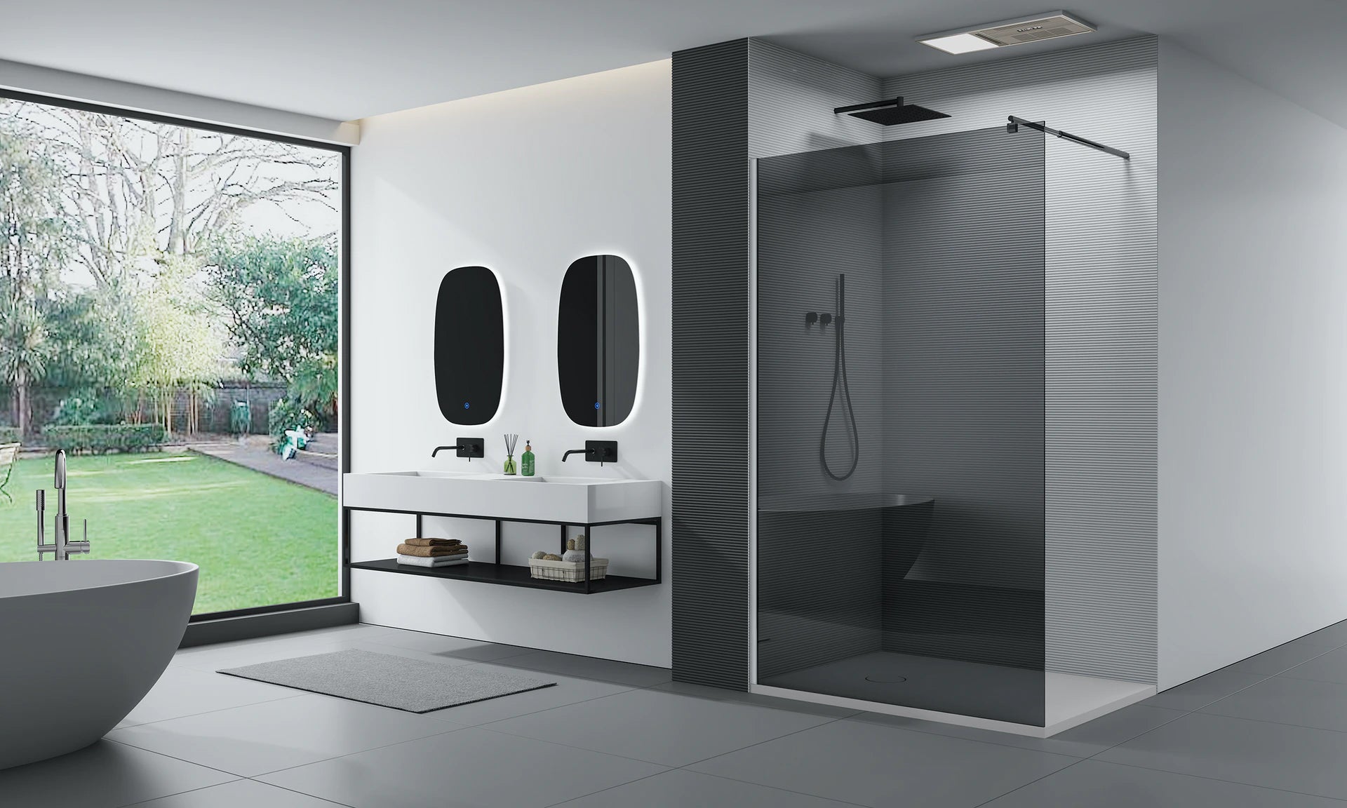 Divisória de duche Walk-In Nano real glass EX101 - vidro cinzento - largura selecionável