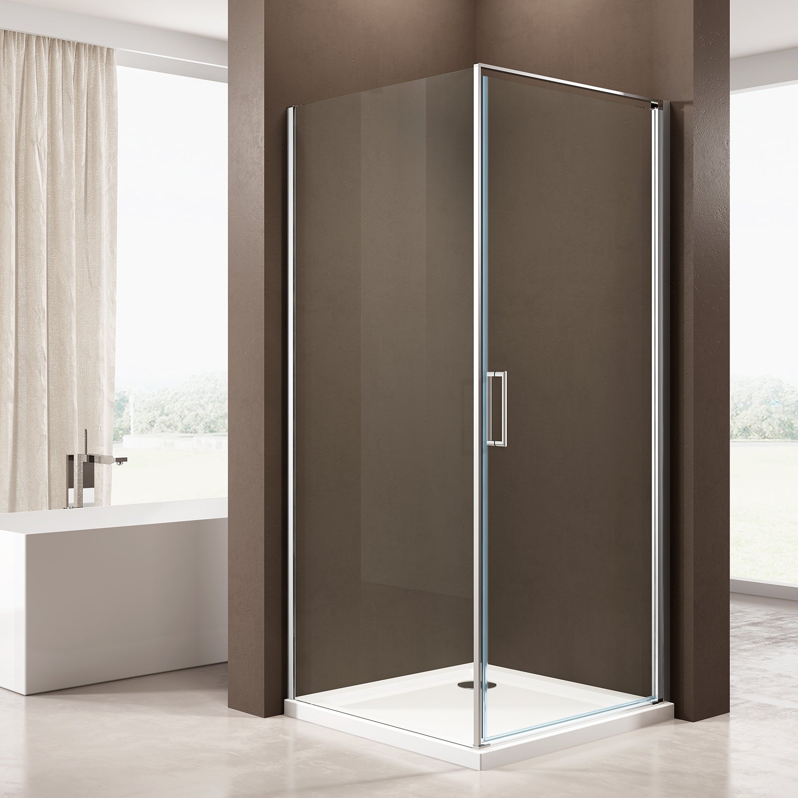 Recinto de duche de canto, com revestimento NANO - 6mm - EX416S - 80 x 80 x 195 cm