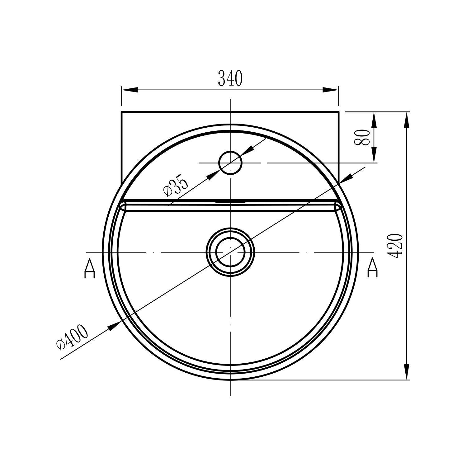 NT2440 lavatório de parede em fundição mineral
sem orifício para torneira - 40 x 42 x 45 cm